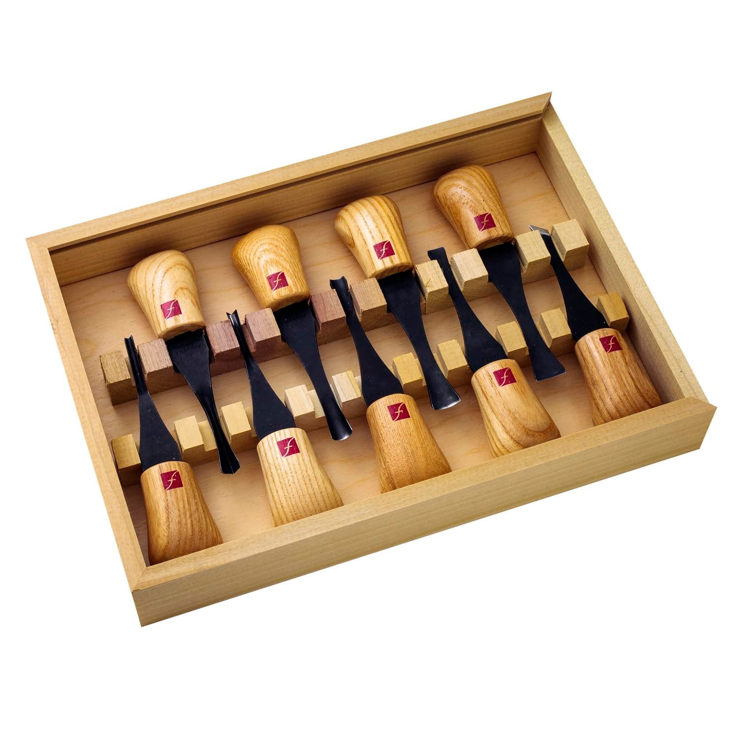 FLEXCUT Carving Tools, Deluxe Palm Gouges, Ash Hardwood Handles and Carbon Steel Blades, Set of 9 (FR405)