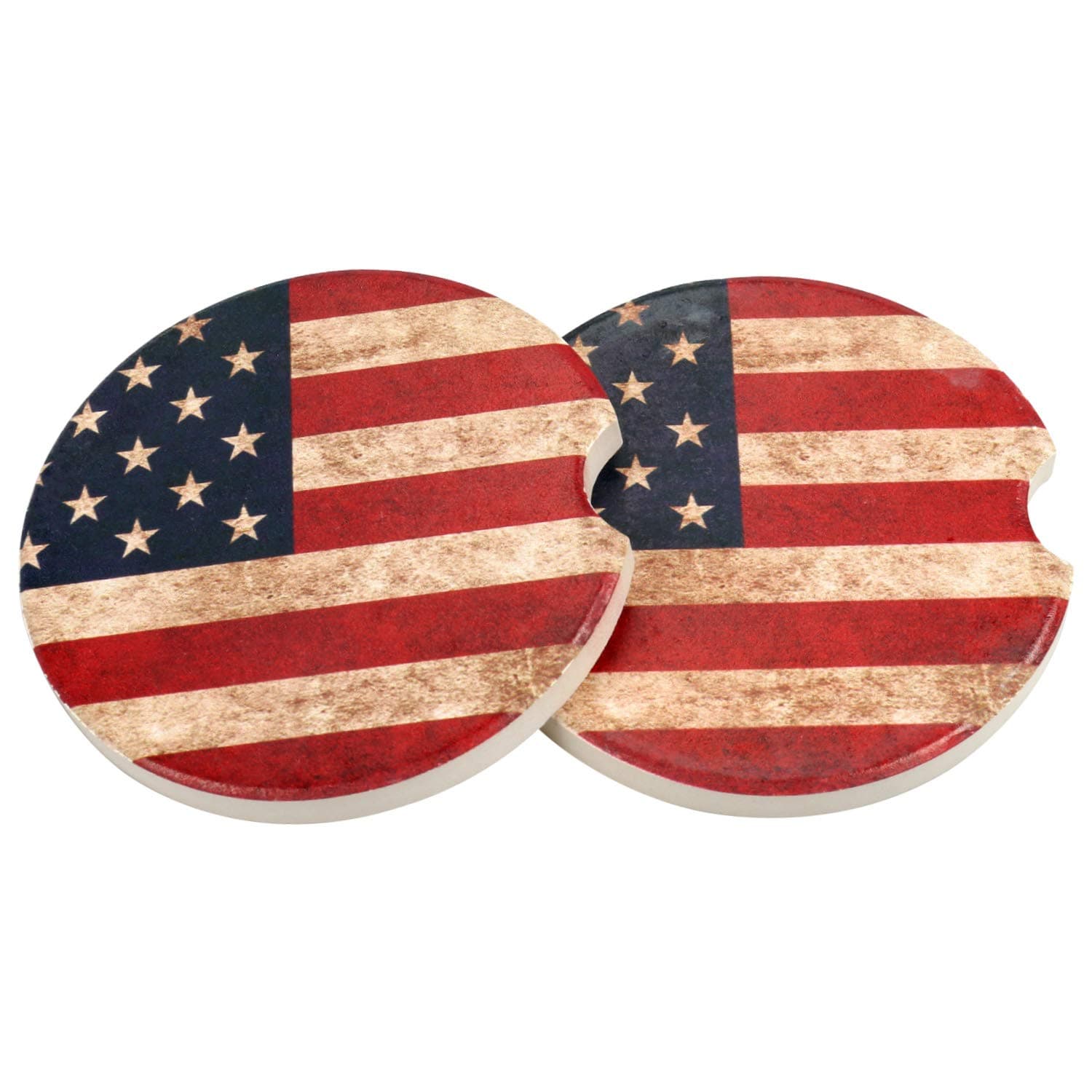 Car Coasters 2 Pack, Small 2.56" Stone Car Cupholder Absorbent Coaster Set for Women Men Drink Cup Holder Coasters (USA Flag)