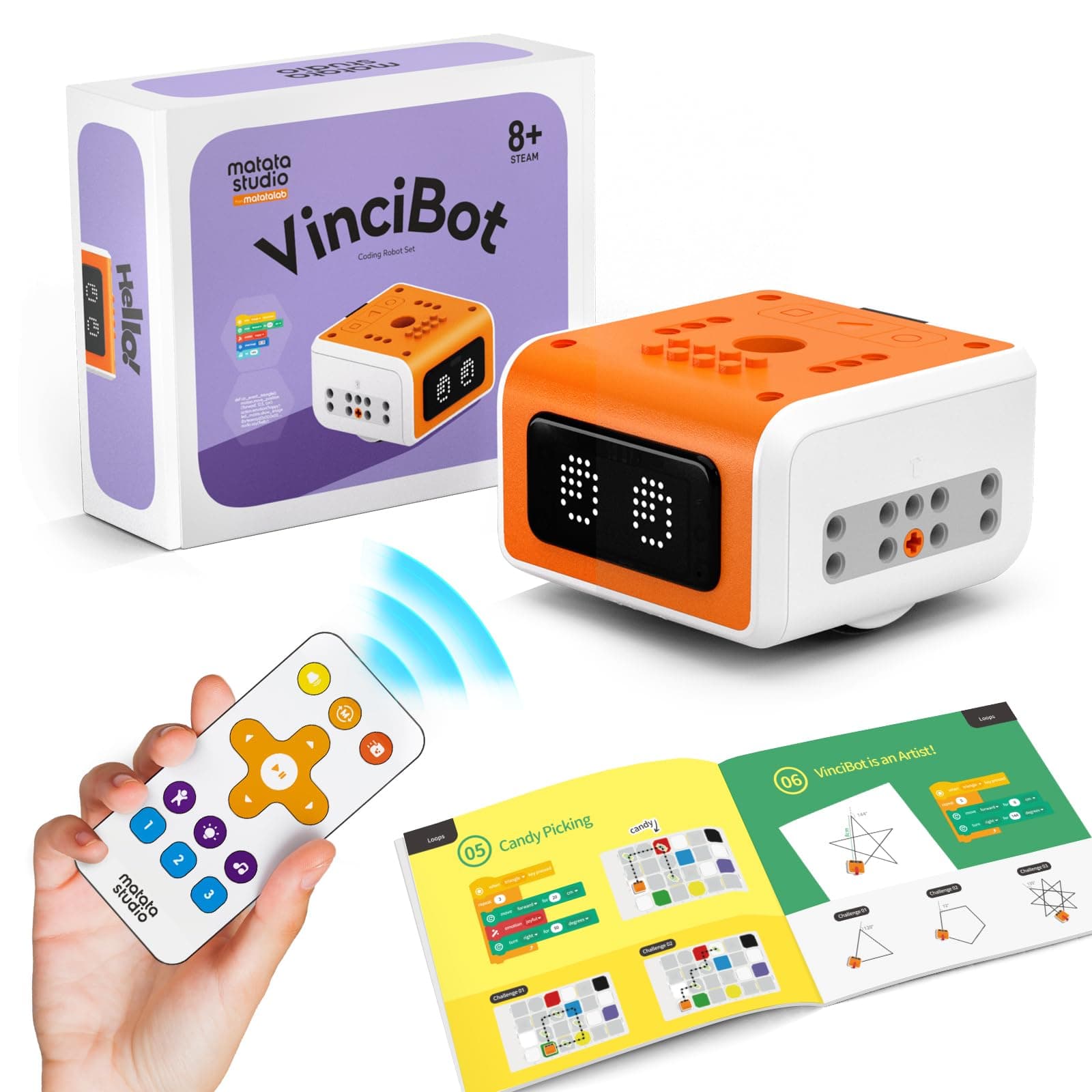 Coding Robots for Kids Ages 8-12, MatataStudio VinciBot Programmable AI Robot Toy Kit Remote Control Electronic Programming Robot compatible Scratch Python STEM Educational Toy Back to School Gift