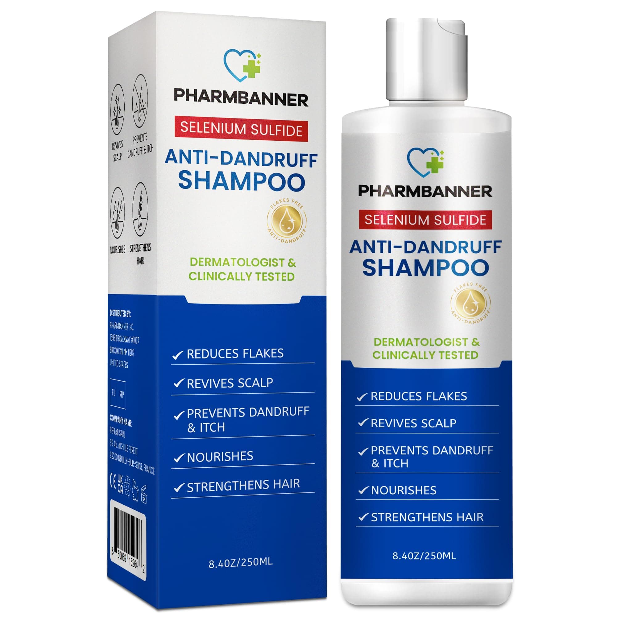 PHARMBANNER Anti-Dandruff Shampoo with Selenium Sulfide: For Flaky Scalp, Itching & Seborrheic Dermatitis Relief - Menthol & Lavender Oil - Moisturizing, Color Safe, Gentle for All Hair Types - 8.4oz | For Flaky Scalp, Itching, Menthol, Moisturizing, Color Safe