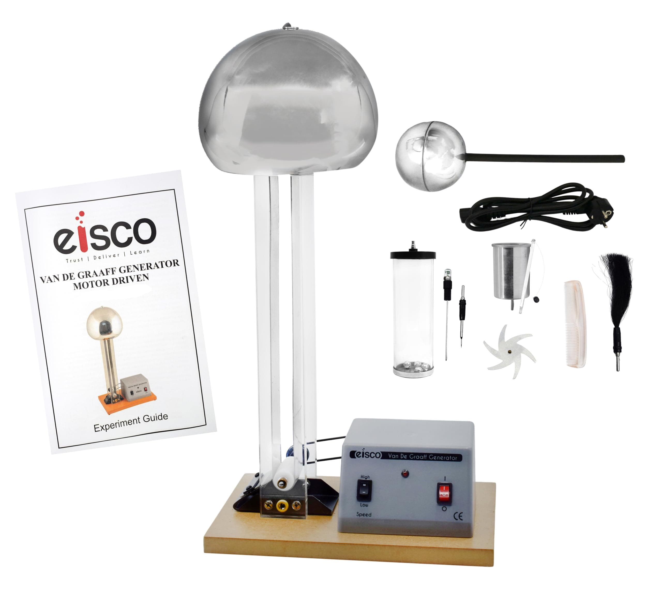 Eisco Labs Van De Graaff Generator - Motor Driven Compatible with 110/120V and 220/240V, 50/60Hz