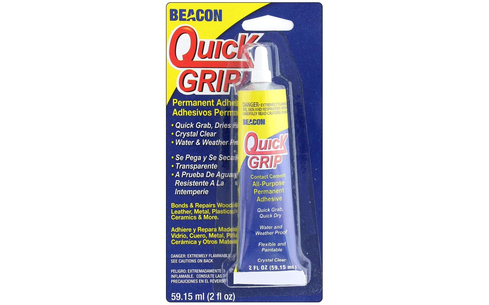 BEACON Quick Grip Permanent Adhesive - Fast-Drying, Crystal-Clear & Weather-Proof Glue for Ceramics, Wood, and More, 2-Ounce