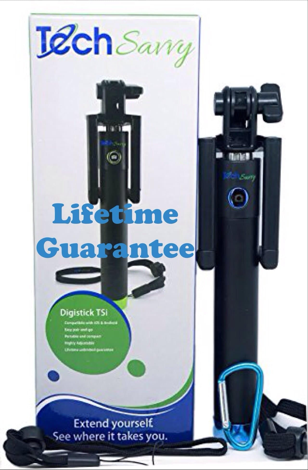 TechSavvyco Selfie Stick for iPhone 6, 6 Plus, 5S, Samsung Galaxy & Android Digistick TSI U-Shaped Monopod with Bluetooth Remote Shutter