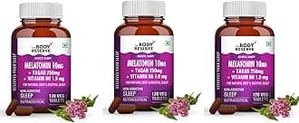 Melatonin 10mg with Tagar 250mg - 120 Veg Tablets for Natural Sleep Aid, Muscle Recovery, Nerve Relaxation, and Stress Relief - Non-Habit Forming Sleep Aid for Men, Women, Pack of 3