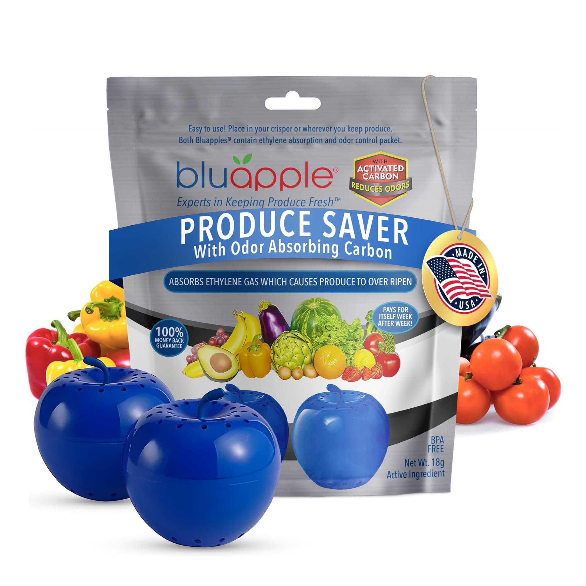 Bluapple Produce Saver with Activated Carbon 2-Pack