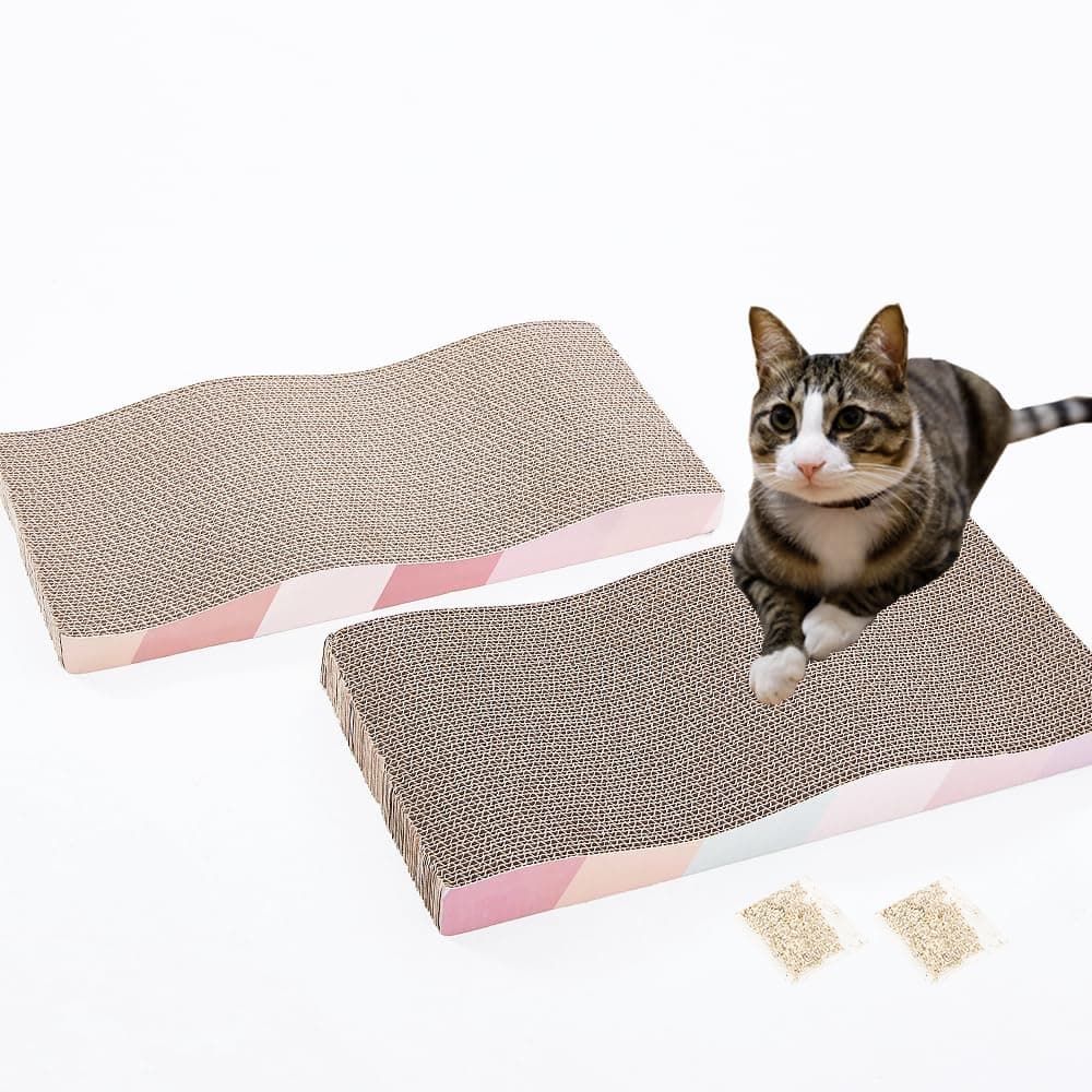 SIDAZON Cat Scratching Board cat Scratcher Cat Scratch Pad Cardboard cat scratchers for Indoor Cats Reversible Large Wide Corrugated with Catnip(2pcs)
