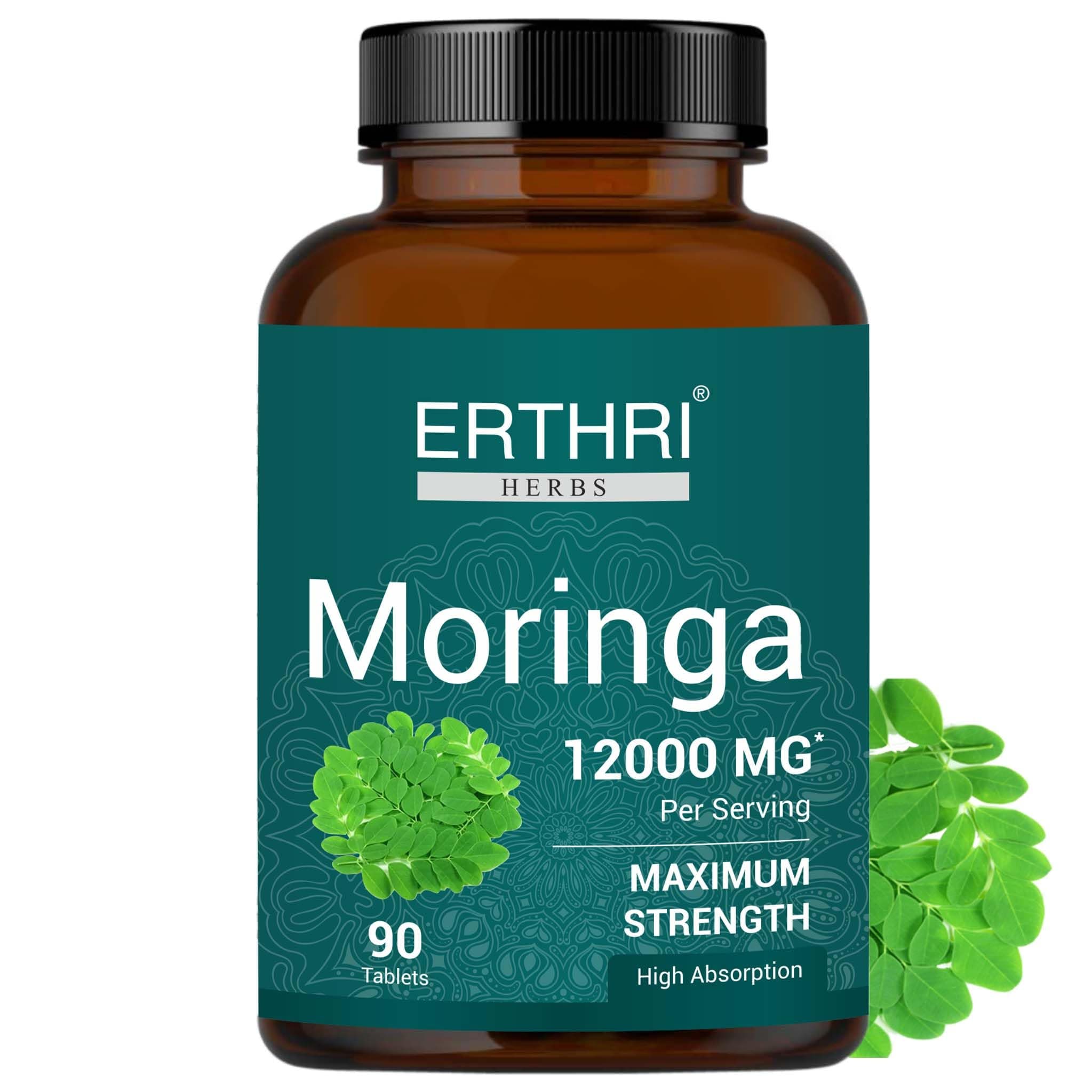 Moringa Tablets – 12,000mg per Serving, 90 Tablets | 100% Natural Drumstick Leaf Extract | Immunity Booster | Supports Digestion & Appetite | Vegan & Organic Supplement