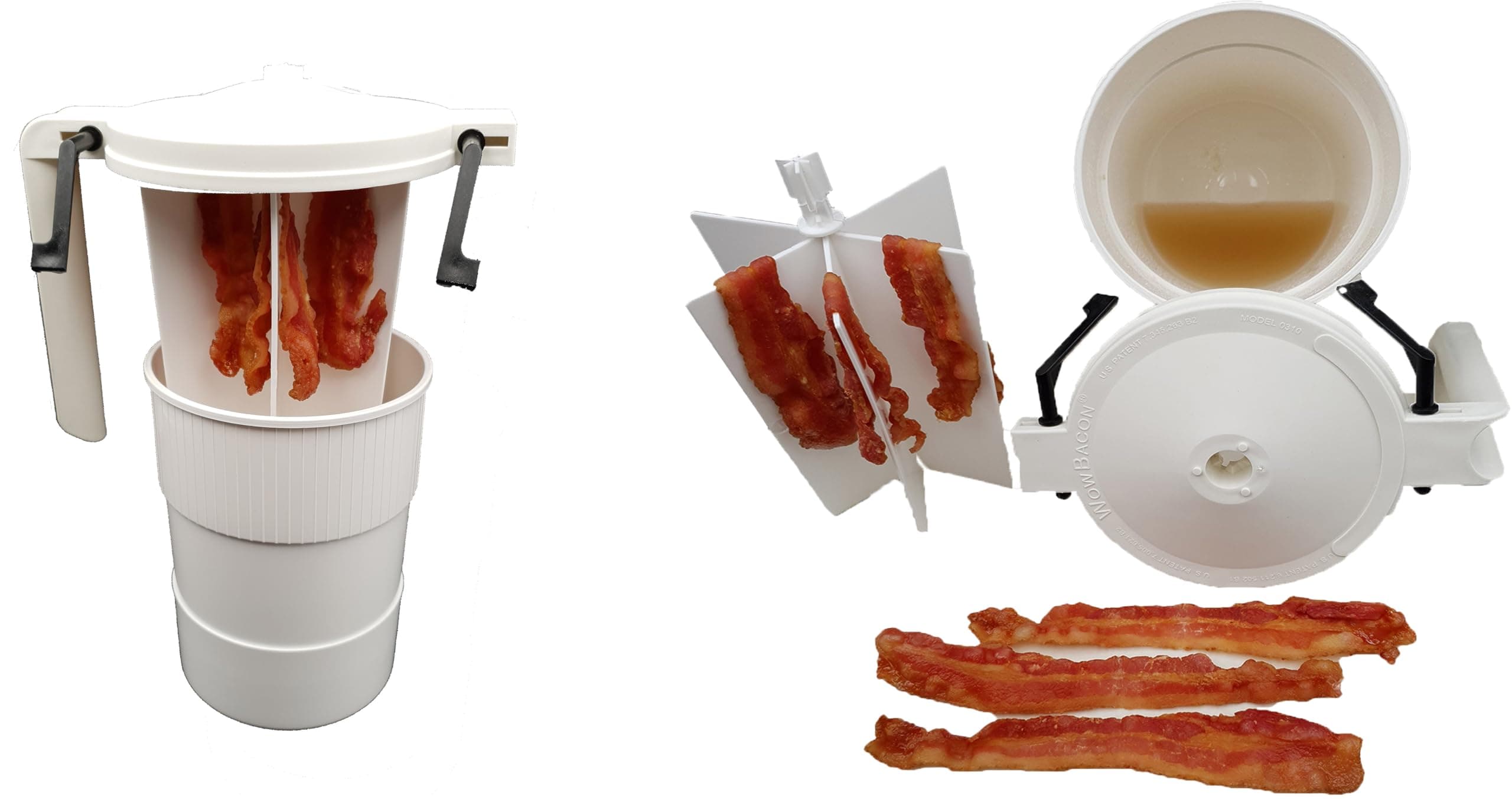 Wow Microwave Bacon Cooker - with Locking Lid and Easy Grip Handle makes cooking bacon a Joy! Made in USA!