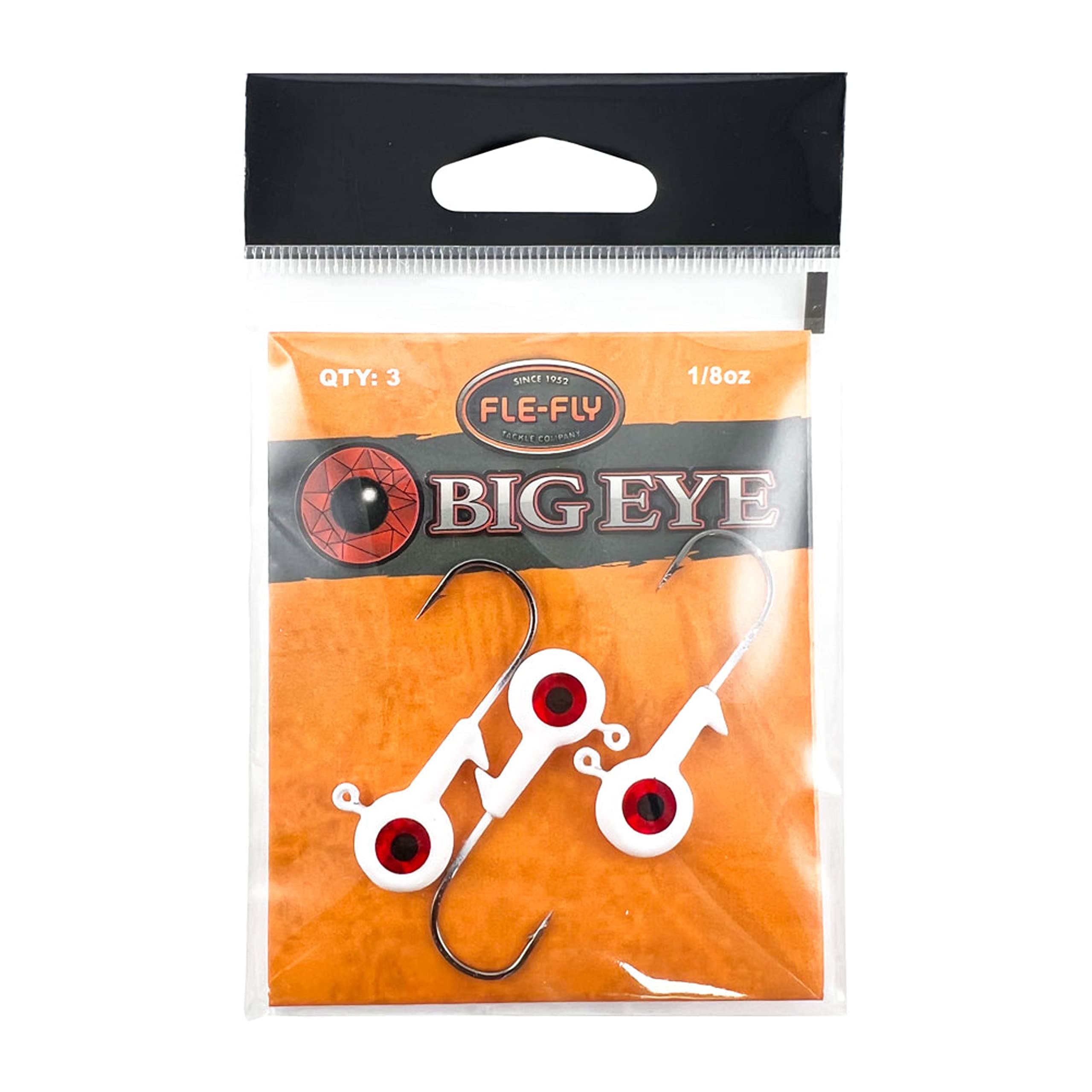 FLE-FLY Big Eye Jig Heads (3 Pack) UV Coated with Holographic Eyes, Lazer Sharp Black Nickle American Made Hooks
