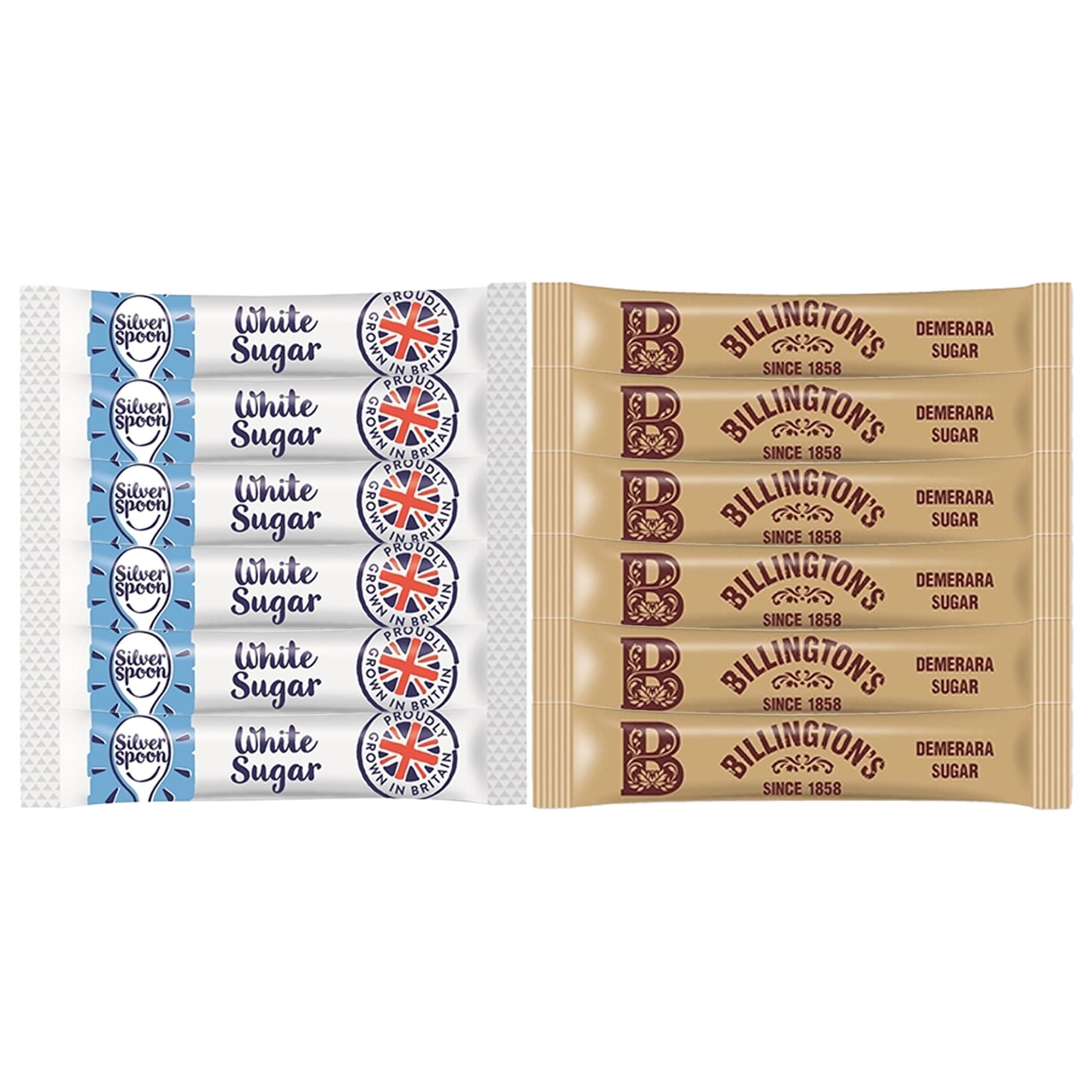 100 Silver Spoon White Sugar Sticks & 100 Billington's Brown Sugar Sticks