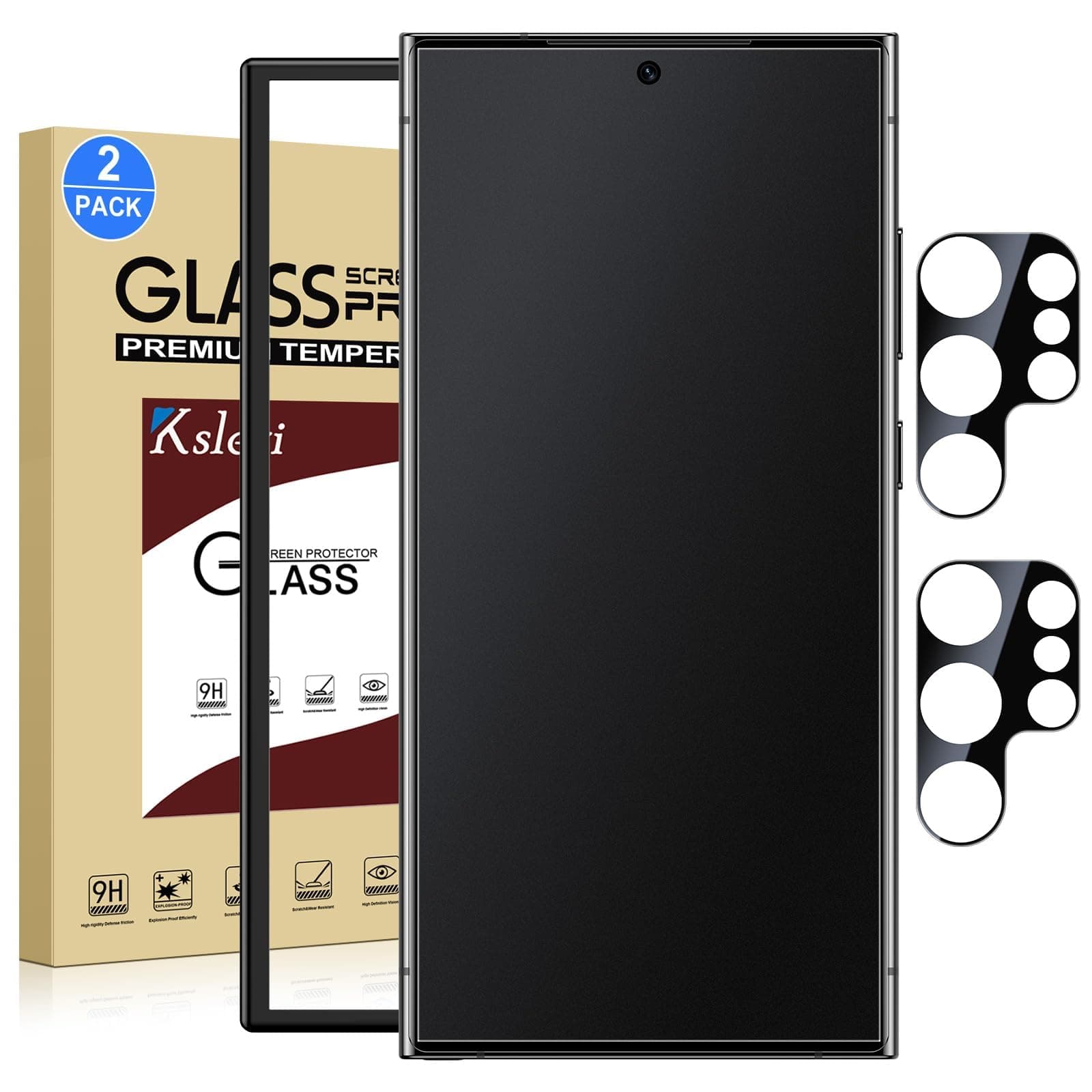 2 Pack Matte Glass Screen Protector for Samsung Galaxy S24 Ultra [6.8 Inch] + 2 Pack Camera Lens Protector with Installation Frame,Fingerprint Unlock Compatible Anti-Glare 0.2mm Tempered Glass