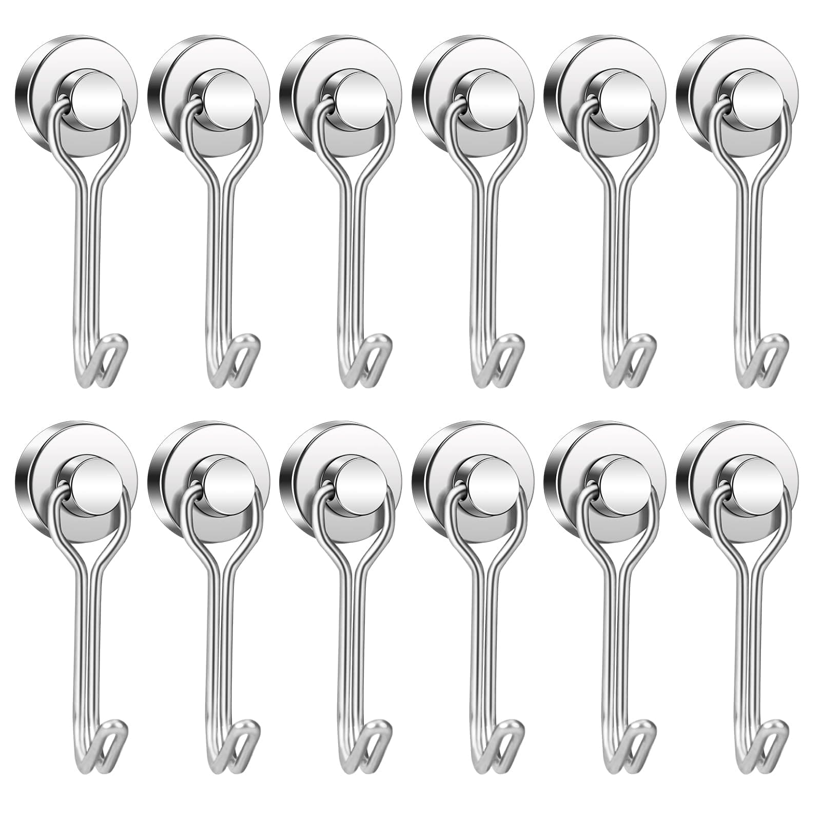 E BAVITE Swivel Swing Magnetic Hook New Upgraded, 30LB（12pack） Refrigerator Magnetic Hooks,Strong Neodymium Magnet Hook, Perfect for Refrigerator and Other Magnetic Surfaces