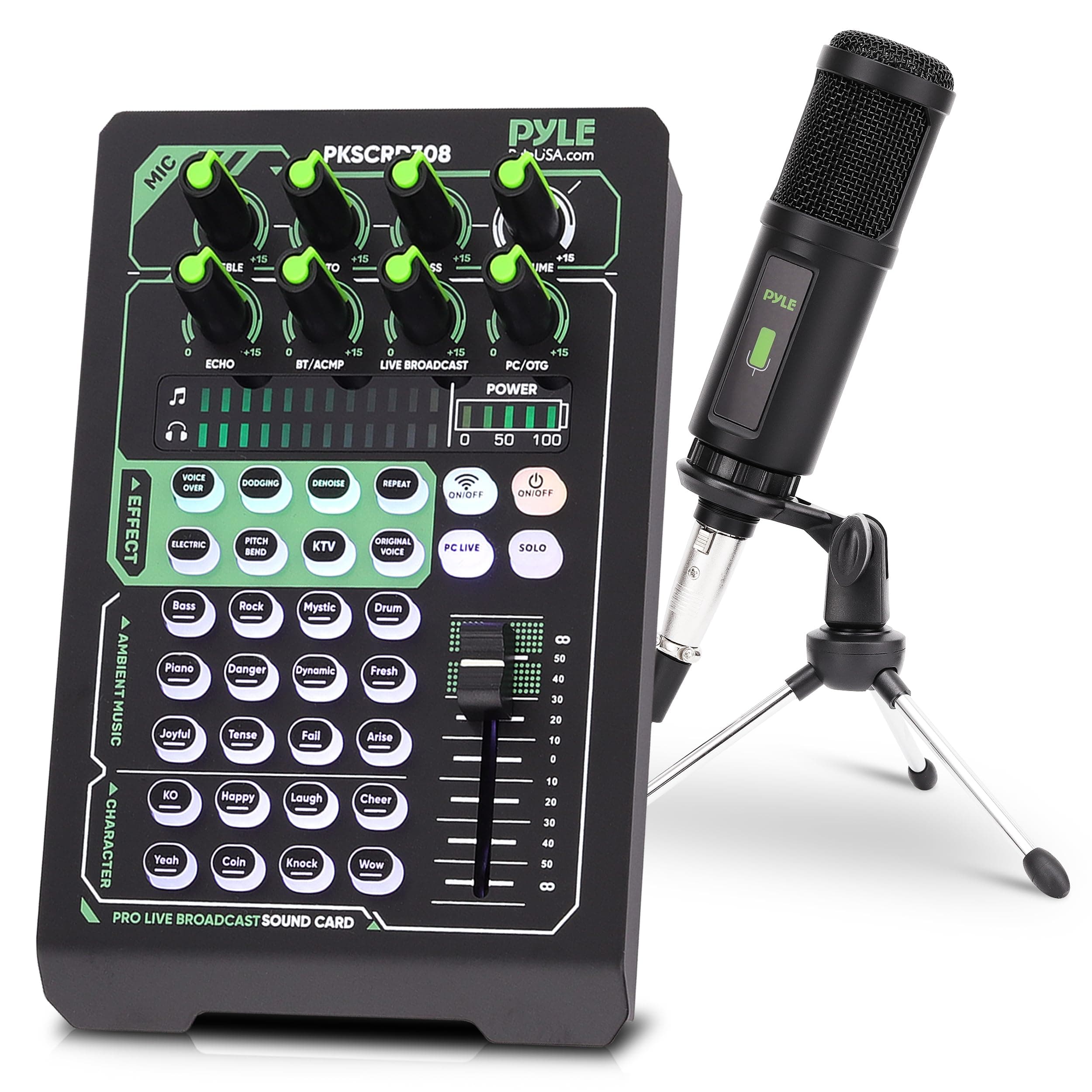 Portable Bluetooth Live Broadcast Sound Card Pro Audio Interface DJ mixer Condenser w/Microphone Set, for Streaming Podcasts Studio, Recording PC, Gaming, Phone, w/FX, Ambient Sounds