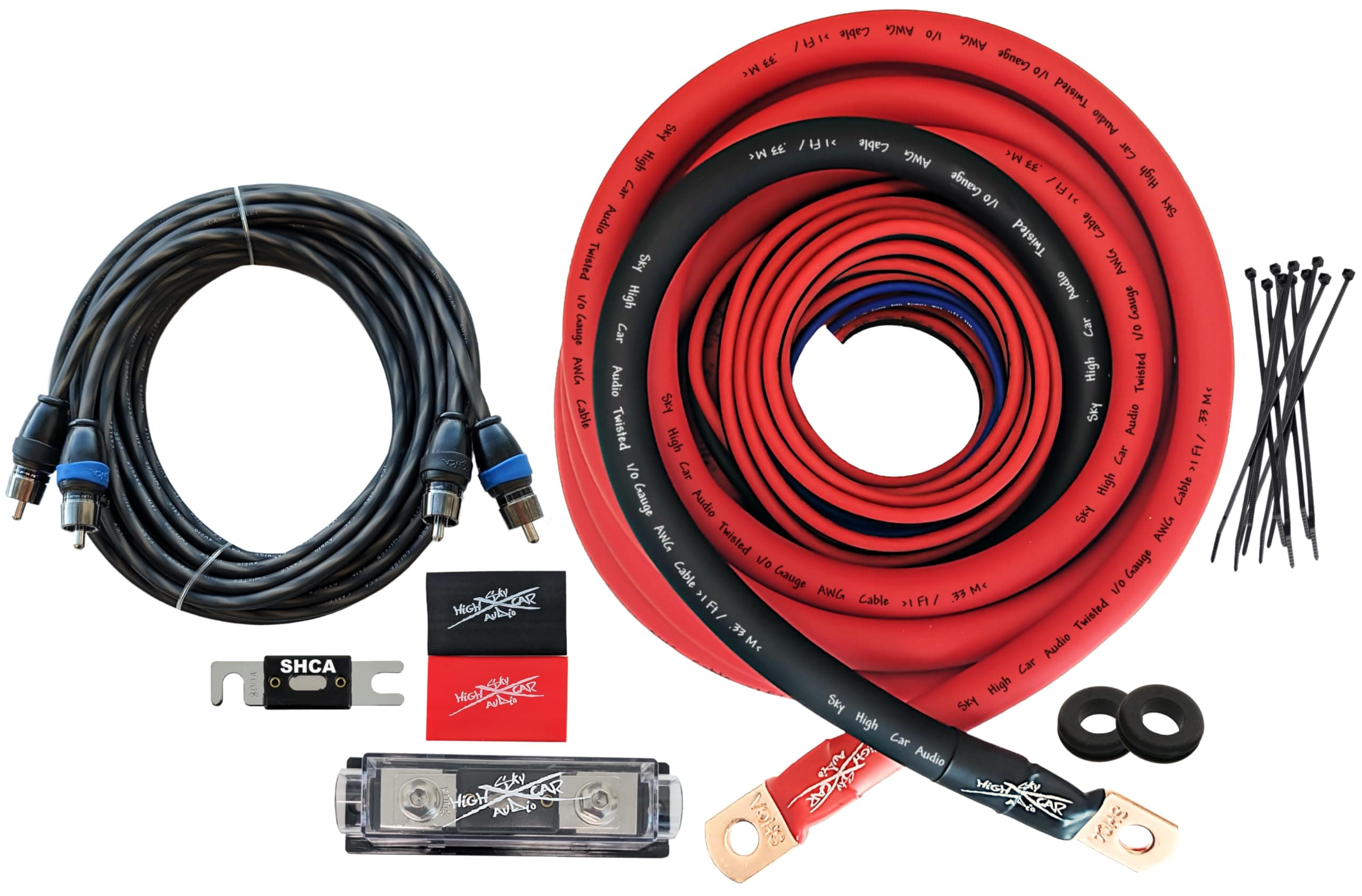 Oversized 1/0 G AWG Amp Kit Twisted RCA Red/Black