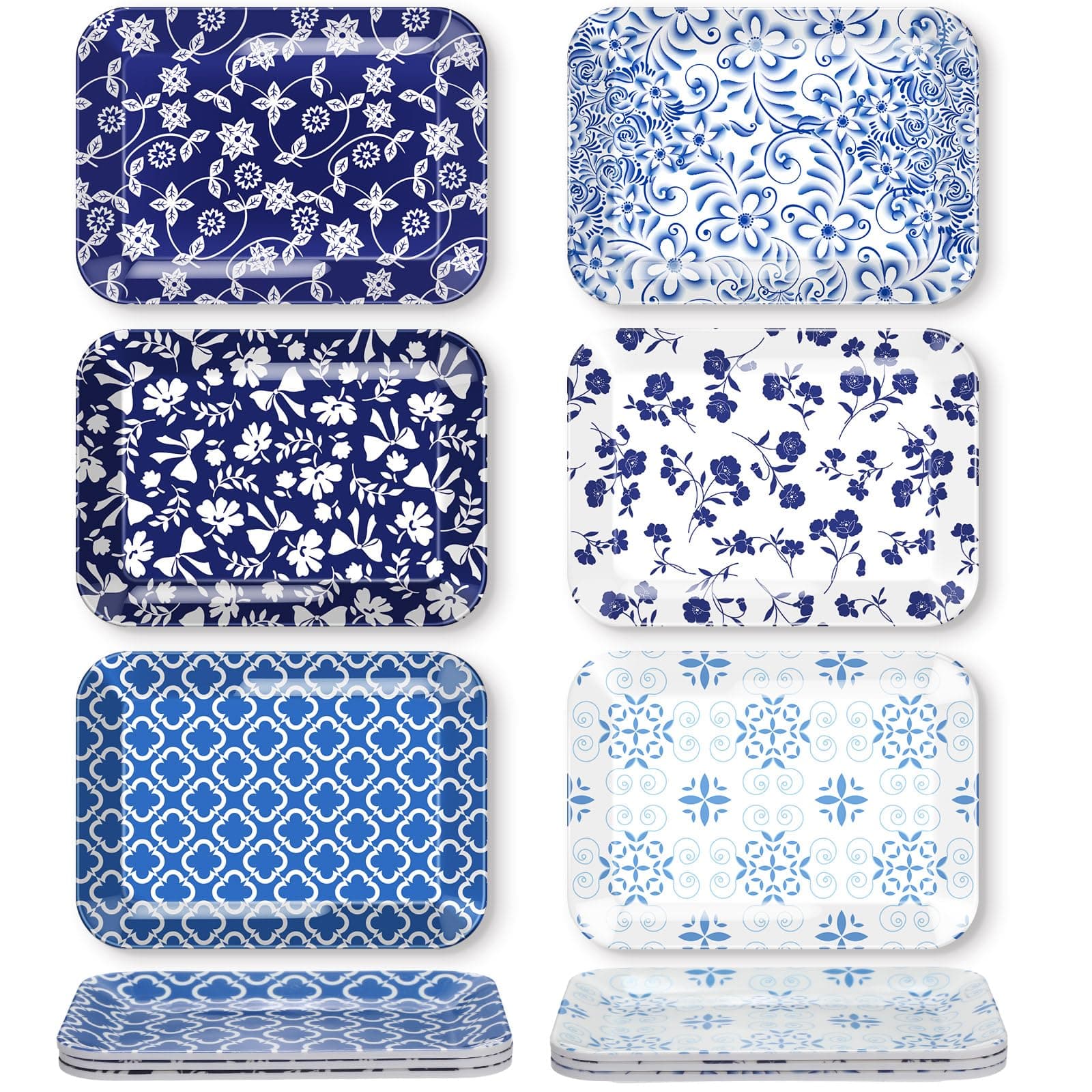 12 Pcs Rectangular Plastic Platters Boho 8 x 6 Inch Serving Dishes Reusable Thickened Heavy Duty Plastic Serving Platter for Kitchen Lunch Salad Dessert Sushi Appetizer(Modern Style)