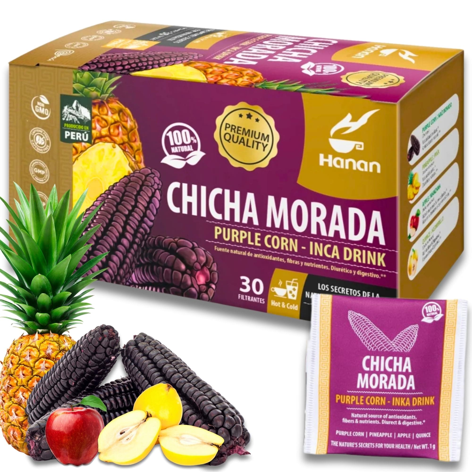 HANAN PERUVIAN SECRETS Chicha Morada Purple Corn Tea I Inka Drink Classic Purple Corn Juice from Peru I All 100% natural ingredients rich in antioxidants and fiber for digestion