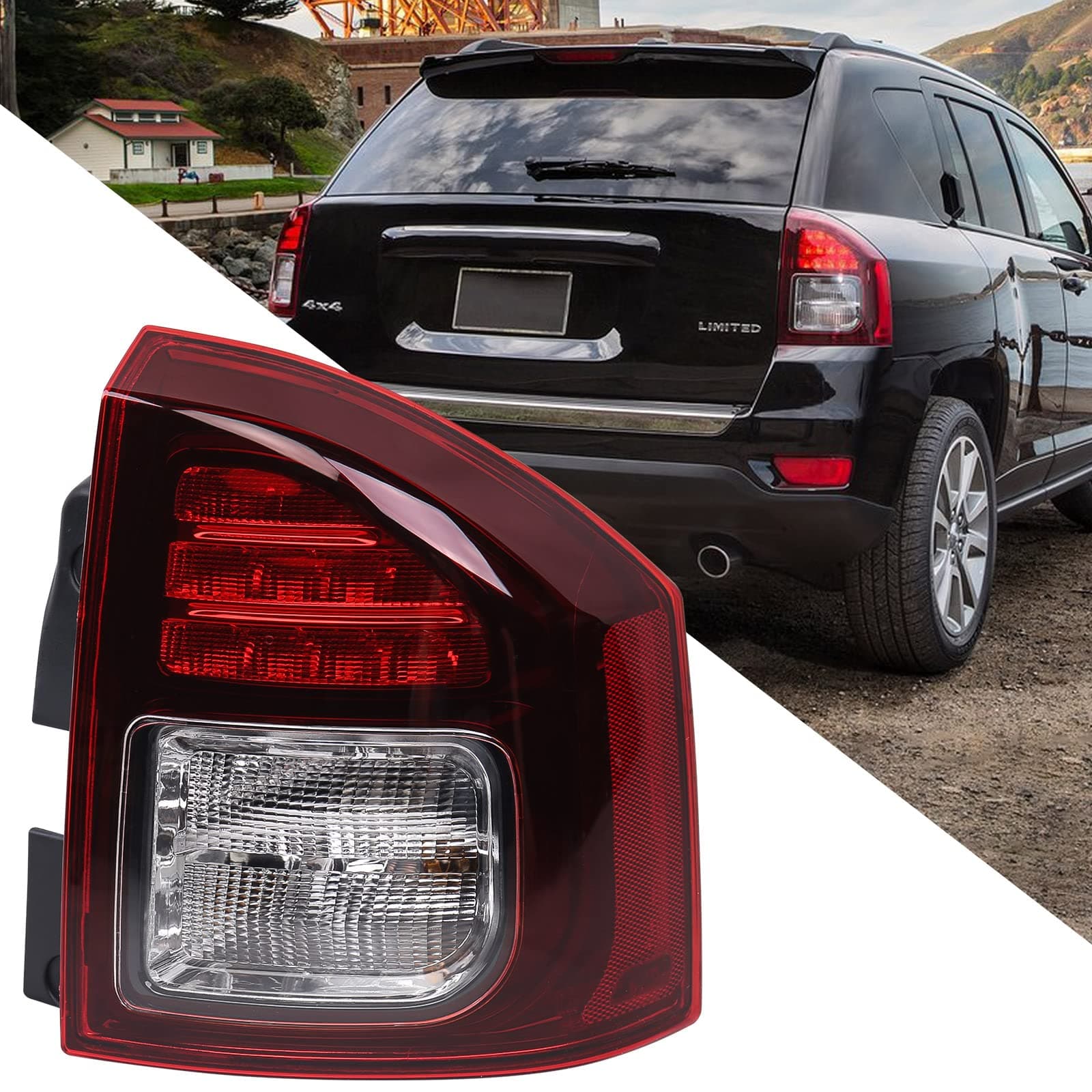 Huray Right Tail Light Fit for Jeep Compass 2014-2017 Taillight Passenger Side RH Tail lamp Brake Lamp Assembly Replacement Accessory