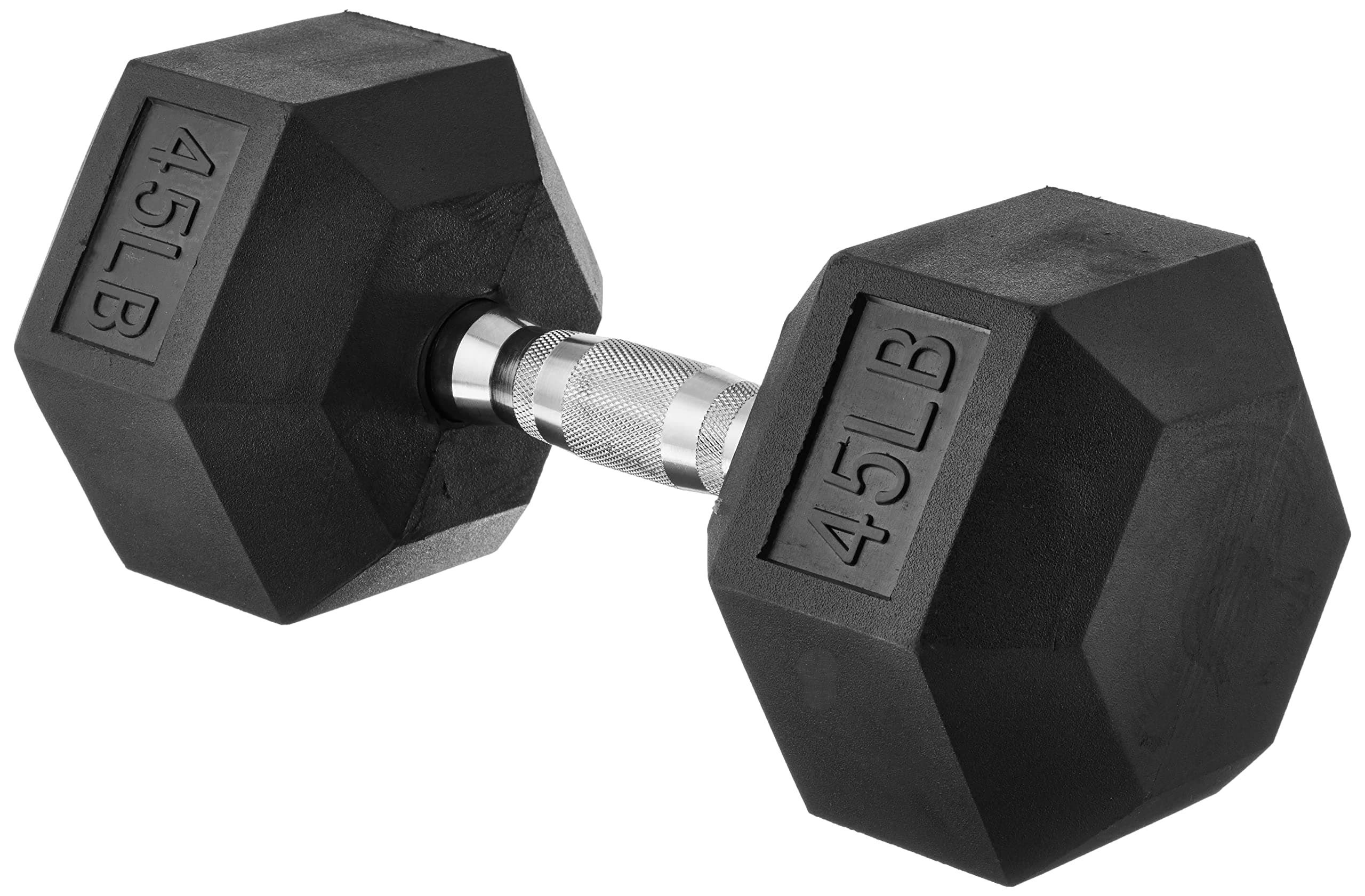 Amazon Basics Rubber Encased Hex Dumbbell Weight 14.2 X 6.5 X 5.8 Inches, 45 Pounds