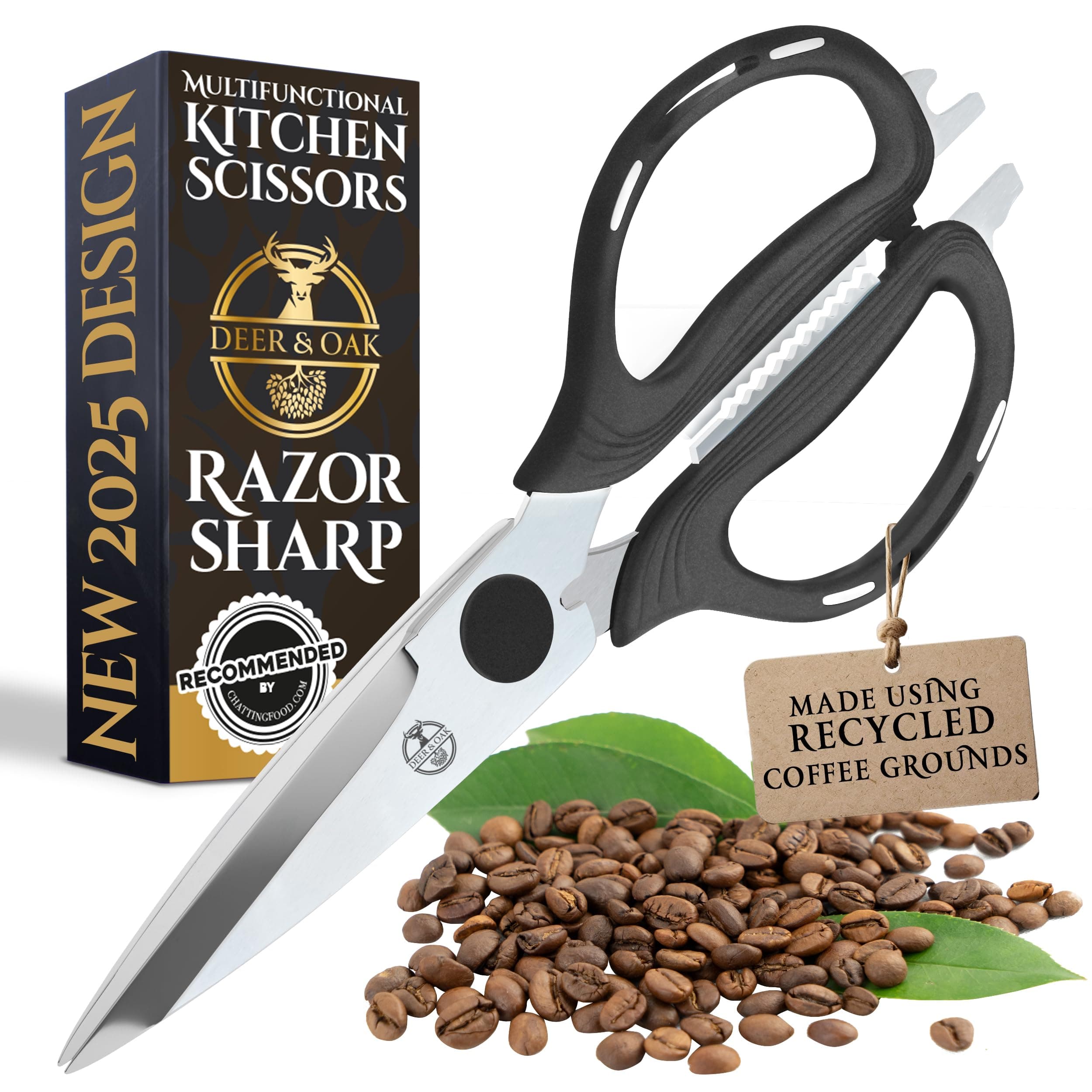 Kitchen Scissors (1 Pack) – Eco-Friendly, Heavy Duty, Sharp Shears with Recycled Coffee Handles