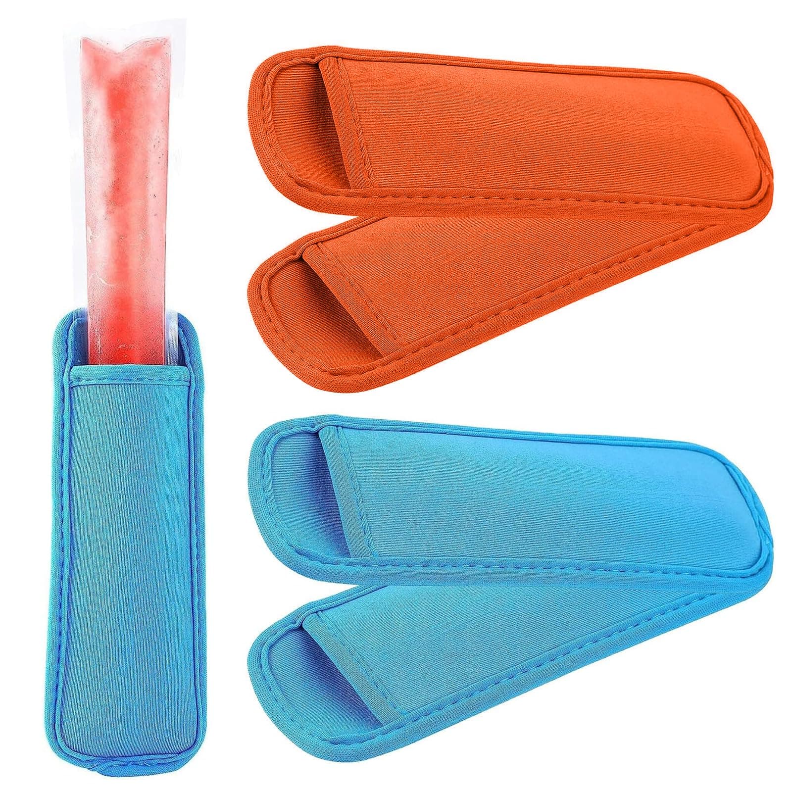 Ice Pop Holders, 4 Pcs Reusable Blue Ice Pop Bags, Popsicle Holder Bags for Kids, No Drip, Antifreezing Sleeves for Kids Party Drink