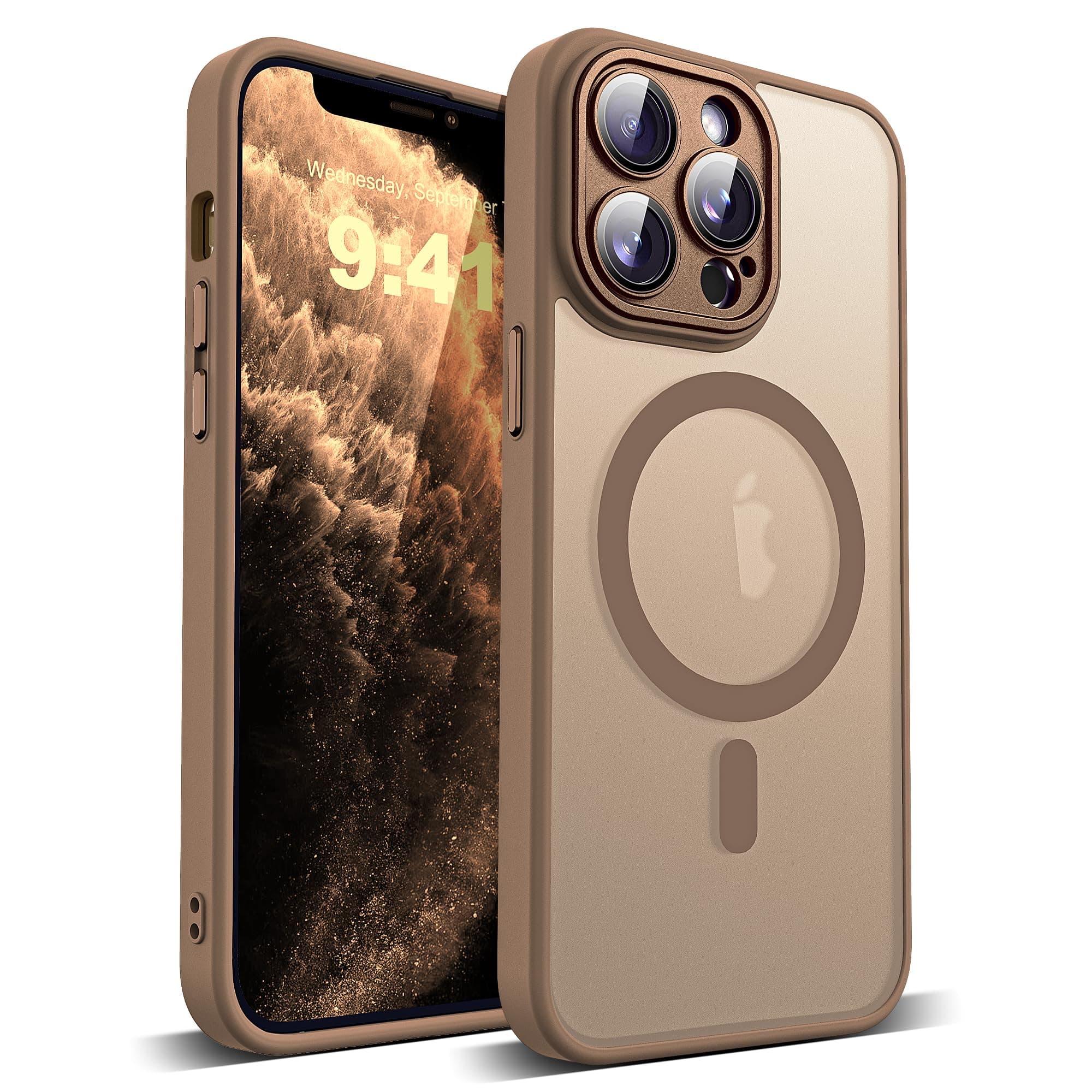 Compatible with iPhone 11 Pro Case with Built-in Camera Lens Protector Translucent Magnetic 11 Pro Phone Case 5.8" [Compatible with Mag-Safe][Great Grip Feeling], Desert Brown