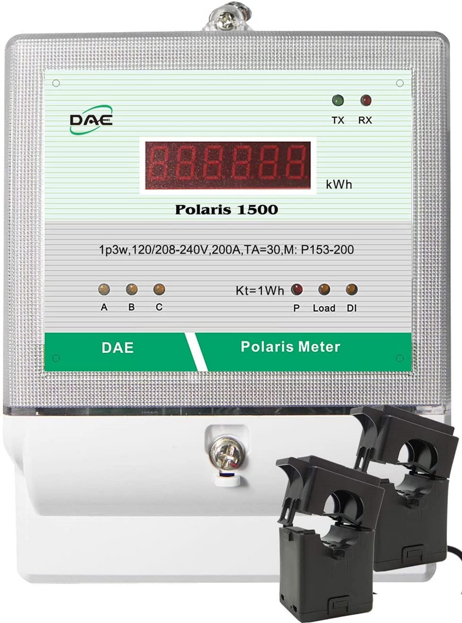 DAE P153-200 KIT, UL kWh Smart Submeter, 1 Phase 3 Wire (2 hot Wire, 1 Neutral), 200A, 120/240v, 2 Split Core CTs, RS485