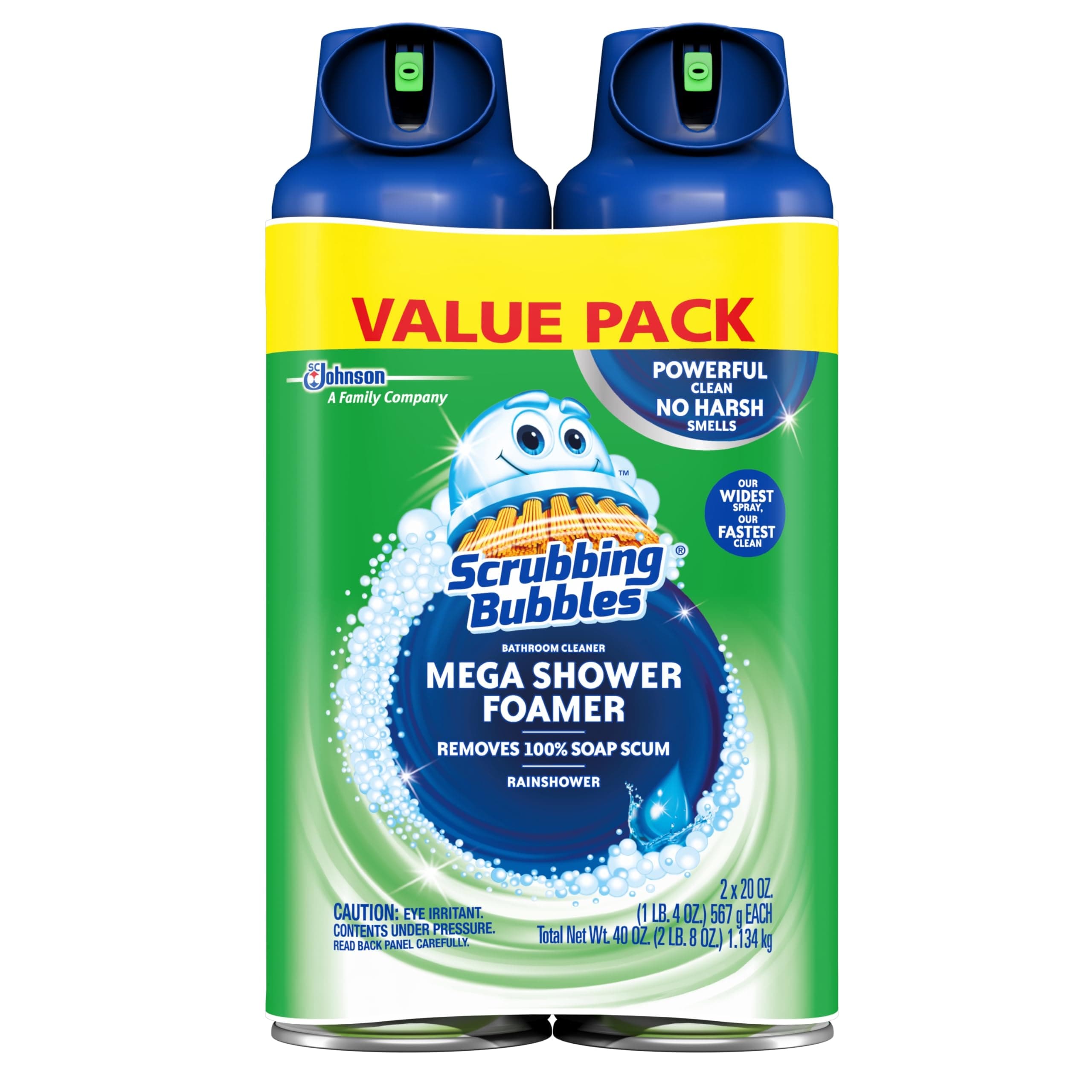 Scrubbing Bubbles Mega Bathroom and Shower Foamer Aerosol, Rainshower Scent, 20oz (Pack of 2)