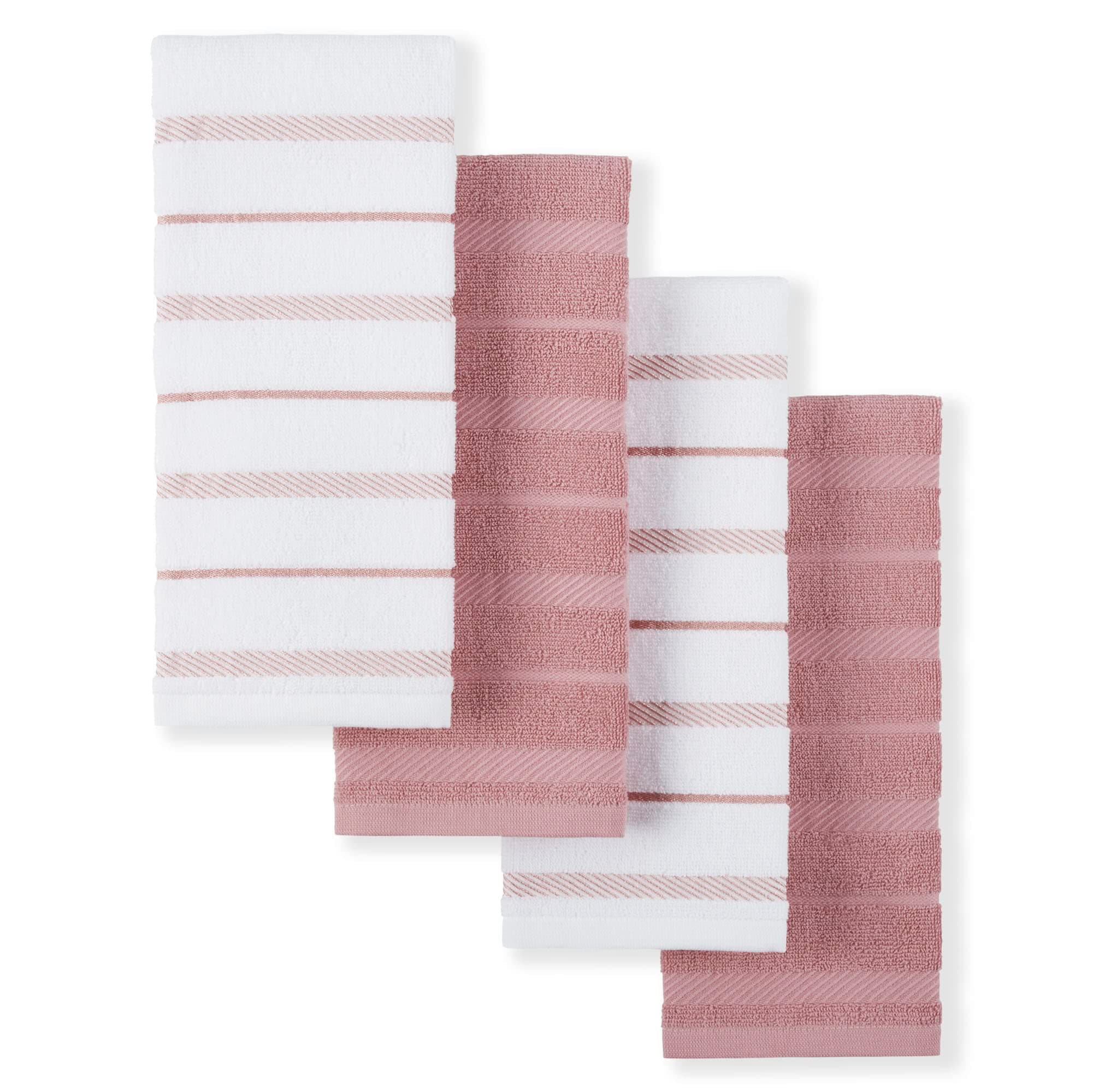KitchenAid Albany Kitchen Towel 4-Pack Set, Dried Rose/White, 16"x26"
