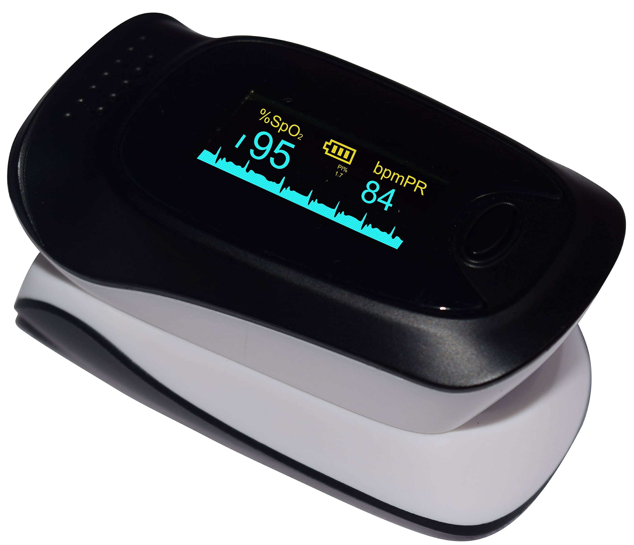 Pulse Oximeter with Perfusion Index (PI), FDA Approved, OLED Display, for Pulse Rate (PR) and Oxygen Saturation