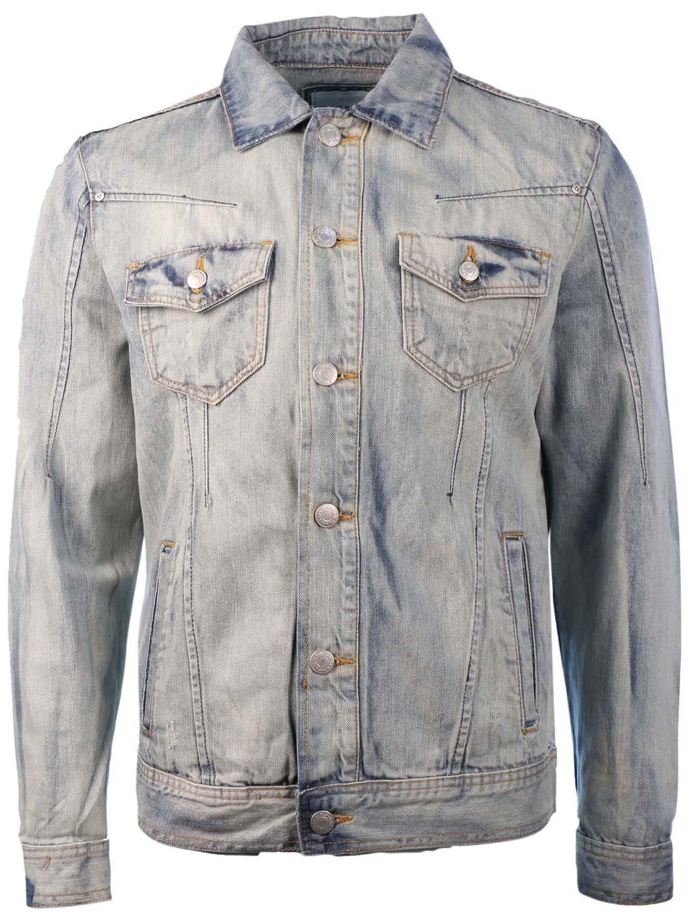 Men's Button Front Denim Jean Jacket-Bleach Blast-XL