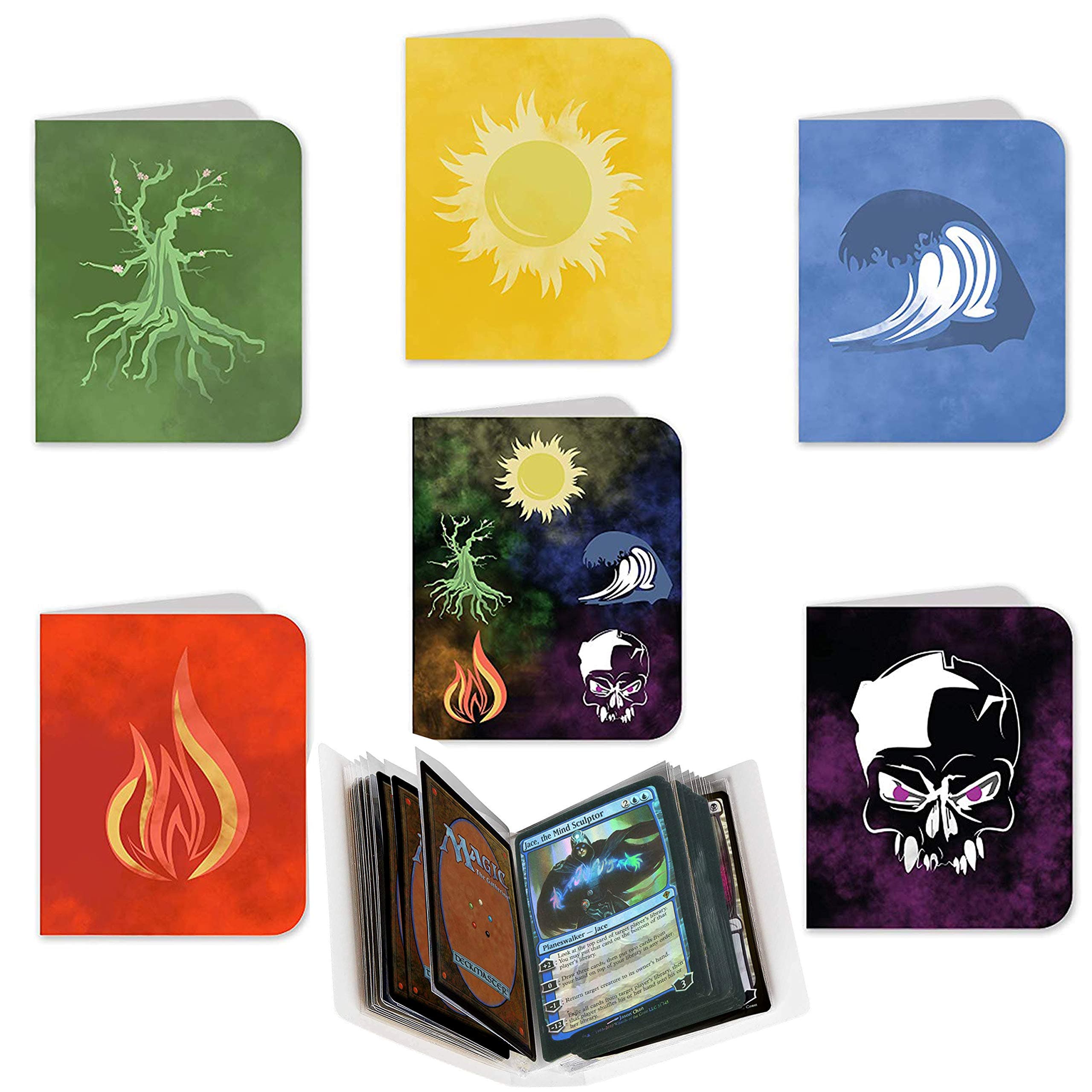 TOTEM Theme Mini Binder w/ Sleeves Card Holder Storage Bundle Compatible with MTG Card - 6 Mini Binder Collector Album (Inspired Mana by Plains, Island, Swamp, Mountain, Forest) Included