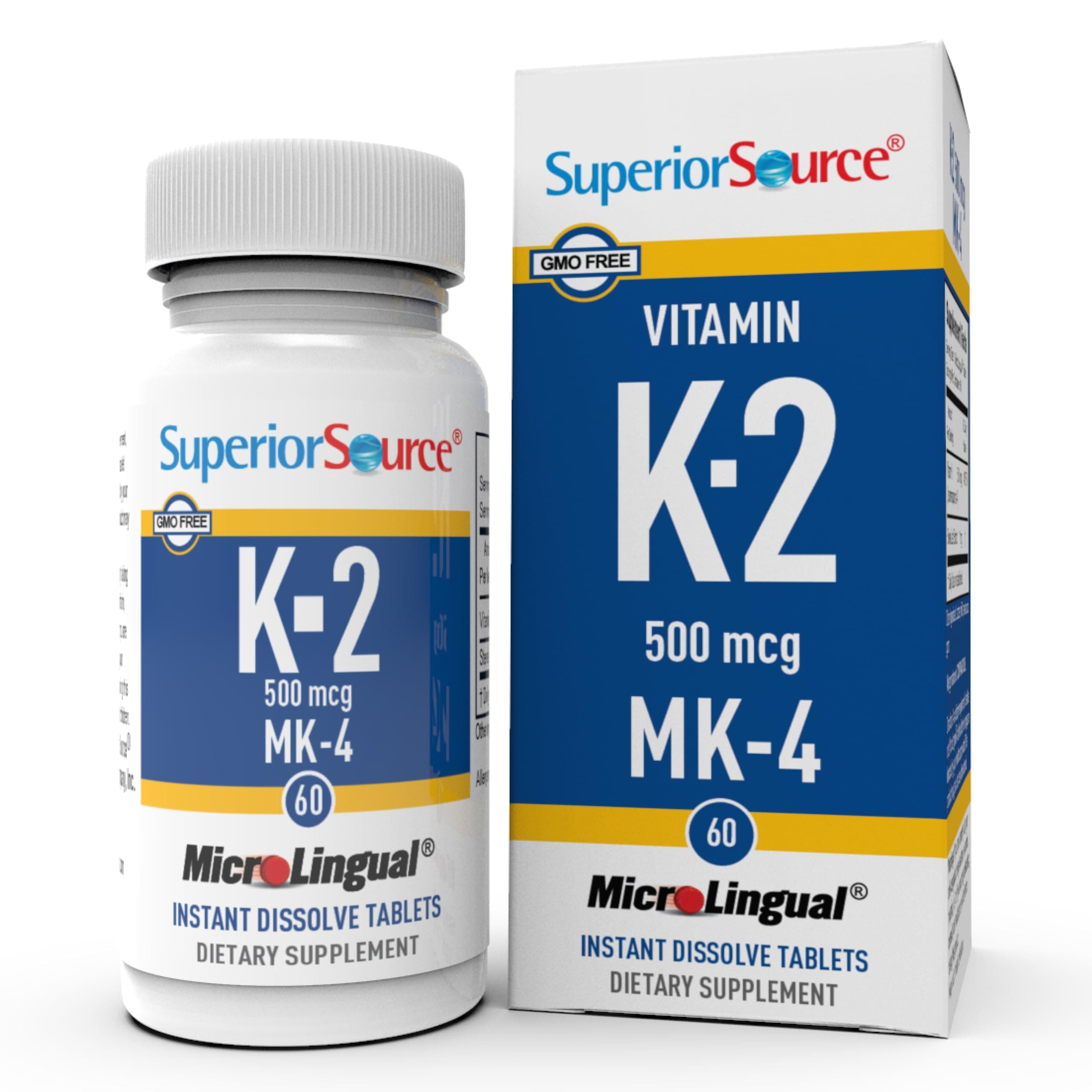 Vitamin K2 500 mcg MK-4 - Bone Strength & Health Support Supplement - Vitamin K Supplement Helps in Soft Tissue Health & Calcium Absorption - 60 Sublingual Dissolving Tablets