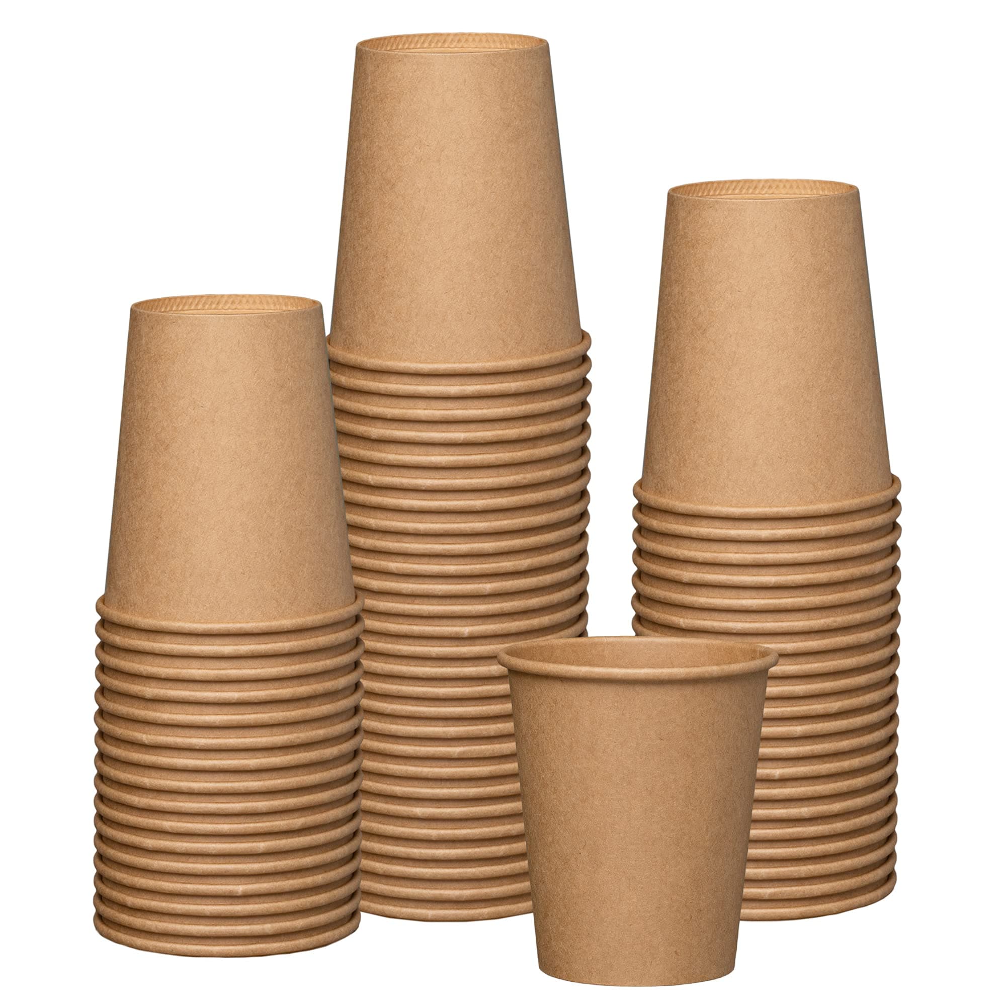 Comfy Package [100 Pack] 8 oz. Kraft Paper Hot Coffee Cups- Unbleached