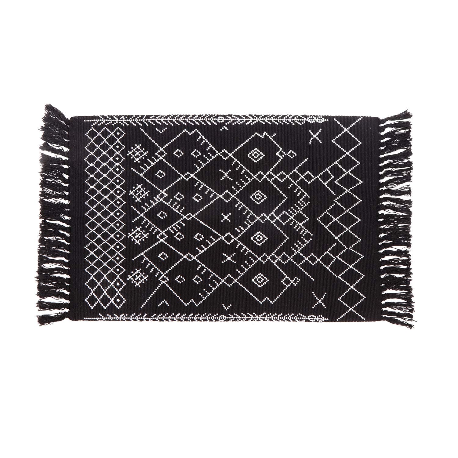 Boho Rug Runner 2' x 3', Black White Bathroom Rug, Farmhouse Cotton Woven Small Tassels Fringe Area Rug for Kitchen Laundry Bedroom Doorway, Black
