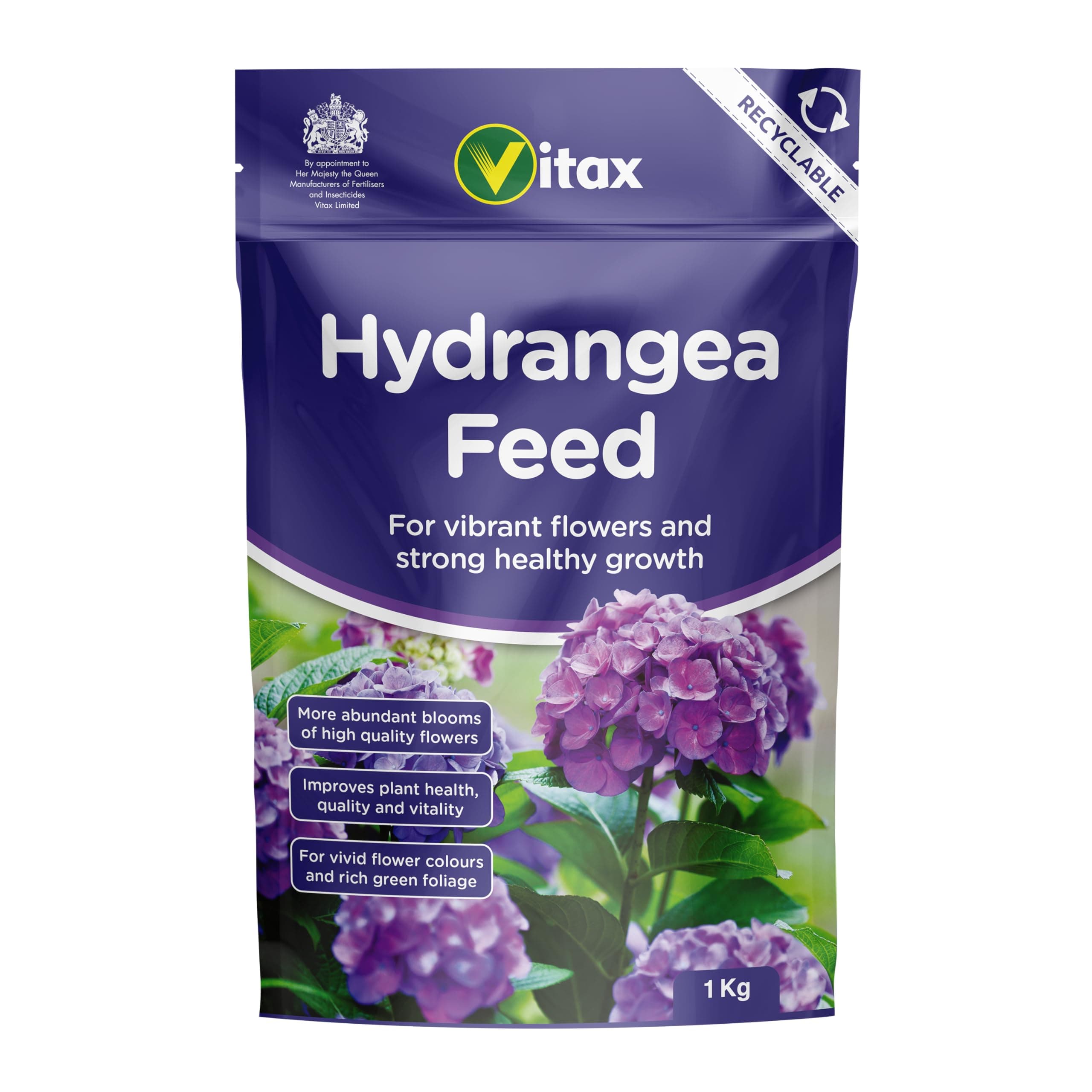 Vitax Hydrangea Feed, Specially Tailored, Added Magnesium and Iron, Improves Plant Health, Resealable 1KG Pouch
