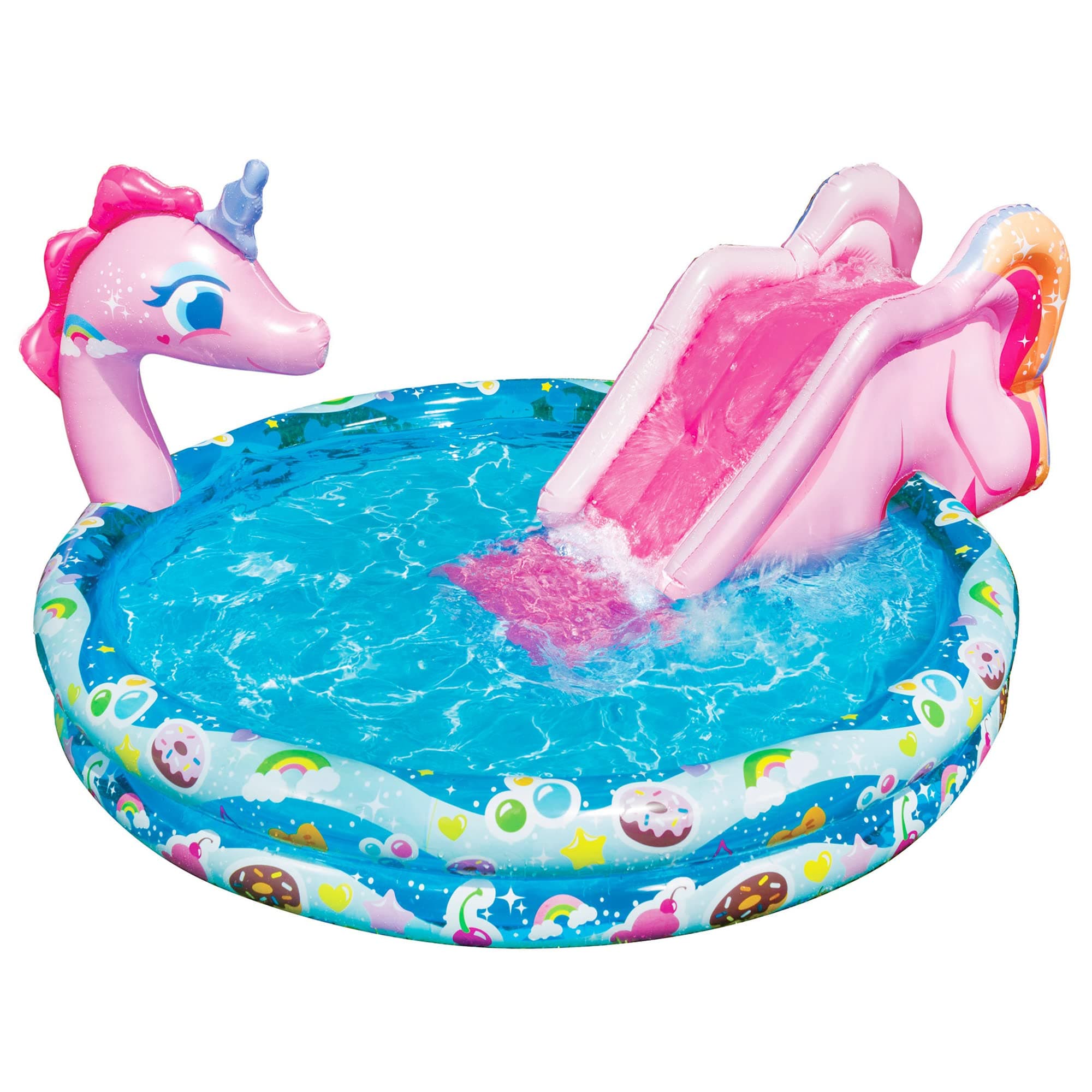 Spray 'N Splash Unicorn Pool, Length: 78 in, Width: 60 in, Height: 32 in, Inflatable Outdoor Backyard Water Slide Splash Toy