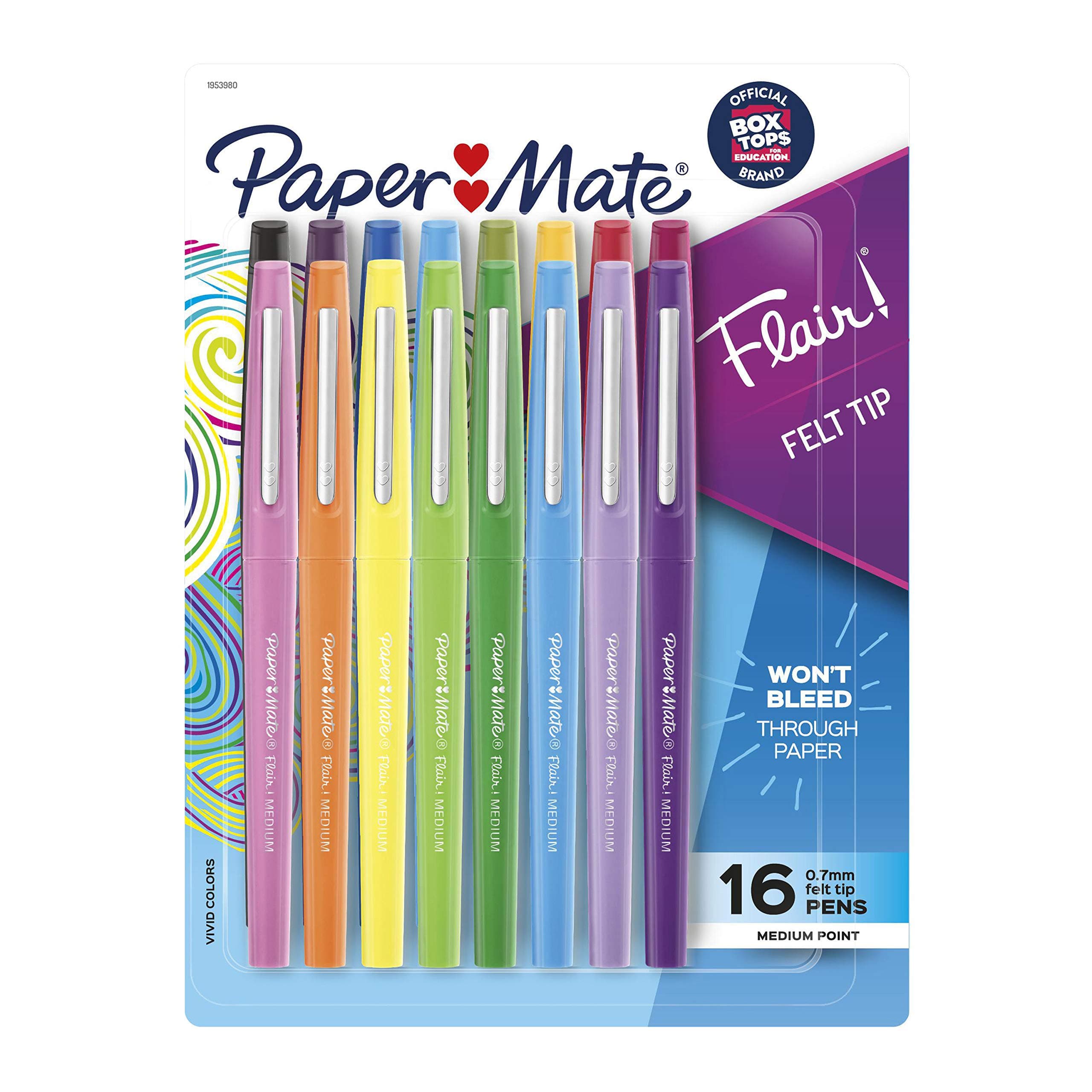 Paper Mate Flair Felt Tip Pens, Medium Point (0.7mm), Assorted Colors, 16 Count - Note Taking, Doodling, Office, Teacher Supplies