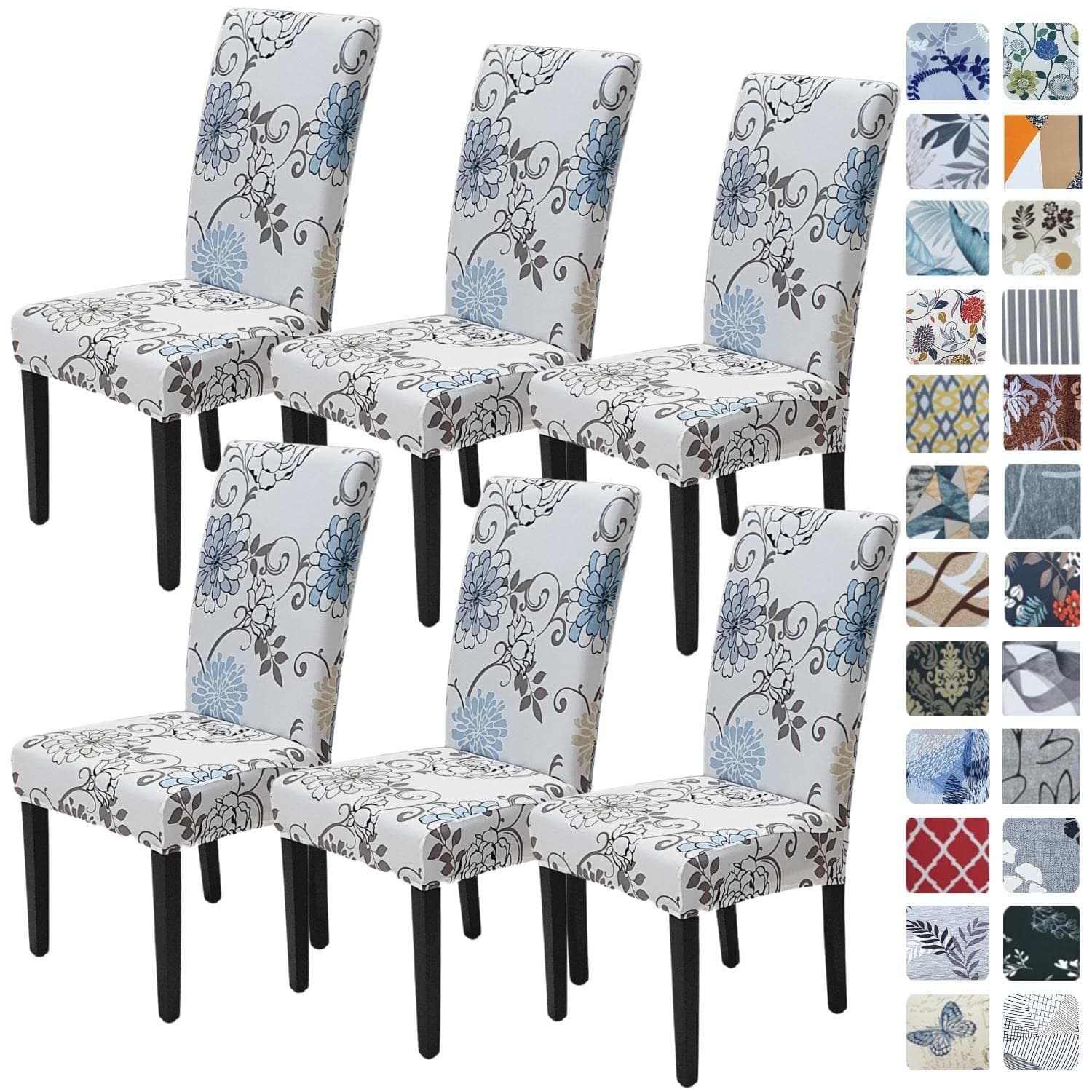 SPRINGRICO Chair Covers for Dining Room 6 Pack, Stretch Dining Chair Cover, Washable Spandex Kitchen Parsons Chair Slipcovers, Removable Seat Protector for Home or Party (Set of 6, FLORAL5)