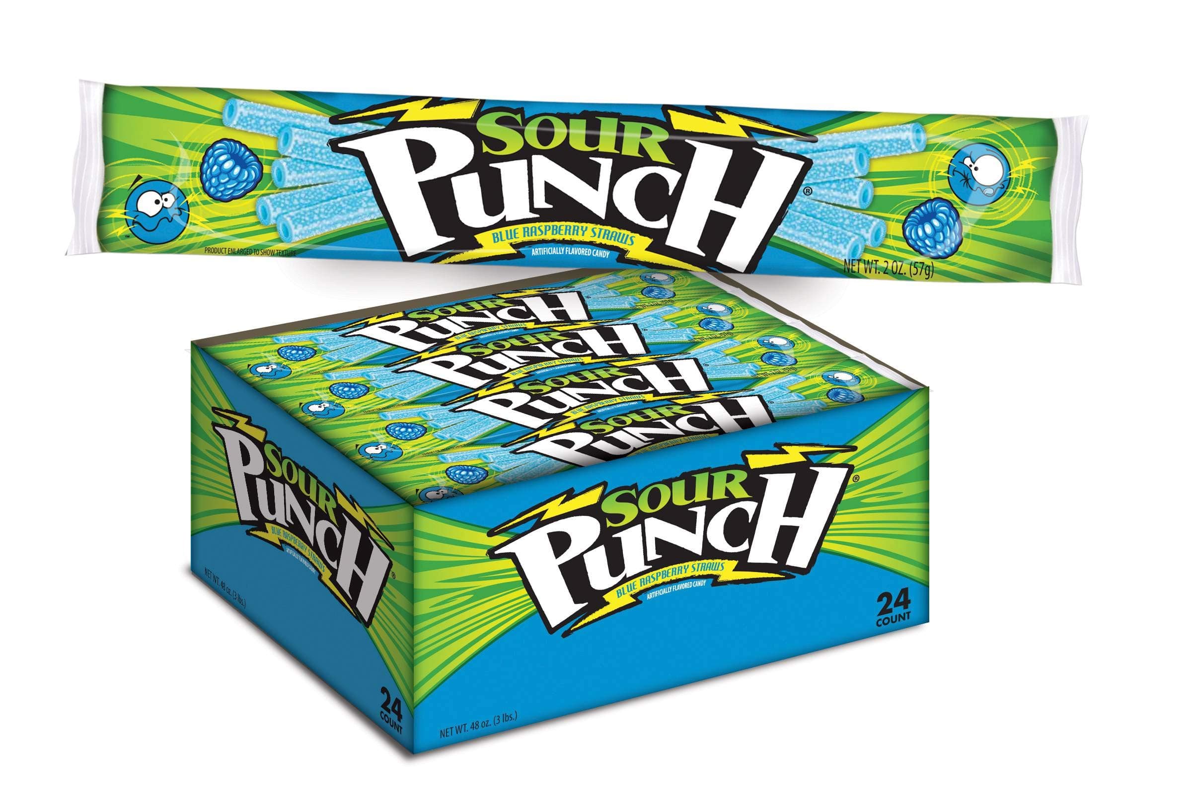 Blue Raspberry Sour Punch Straw Candy -- 288 per case.