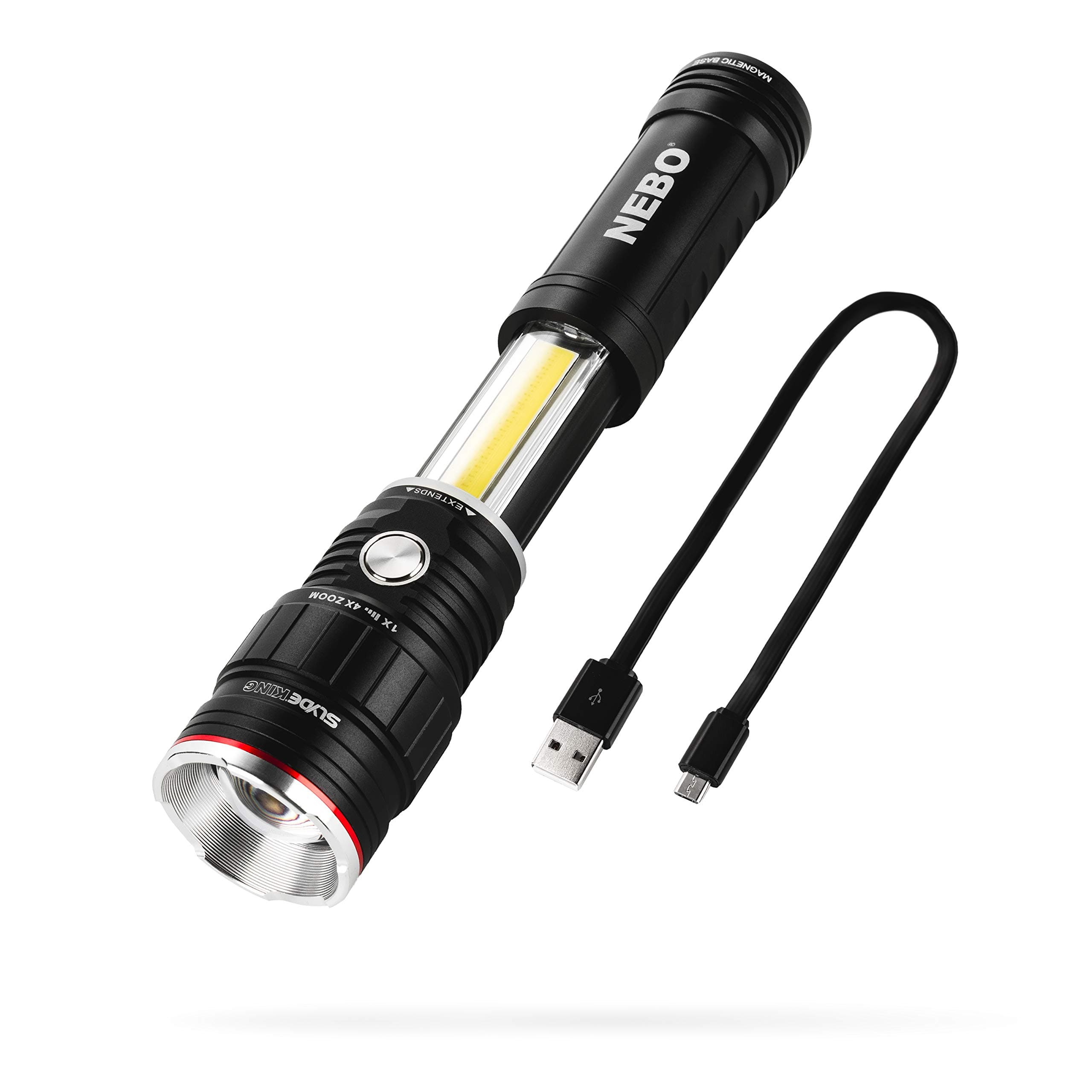 NEBO SLYDE KING Flashlight | High Lumens, Rechargeable COB Work Light & LED Flashlight, Waterproof, Magnetic Base, Great for Camping & Hunting, Includes Charging Cable