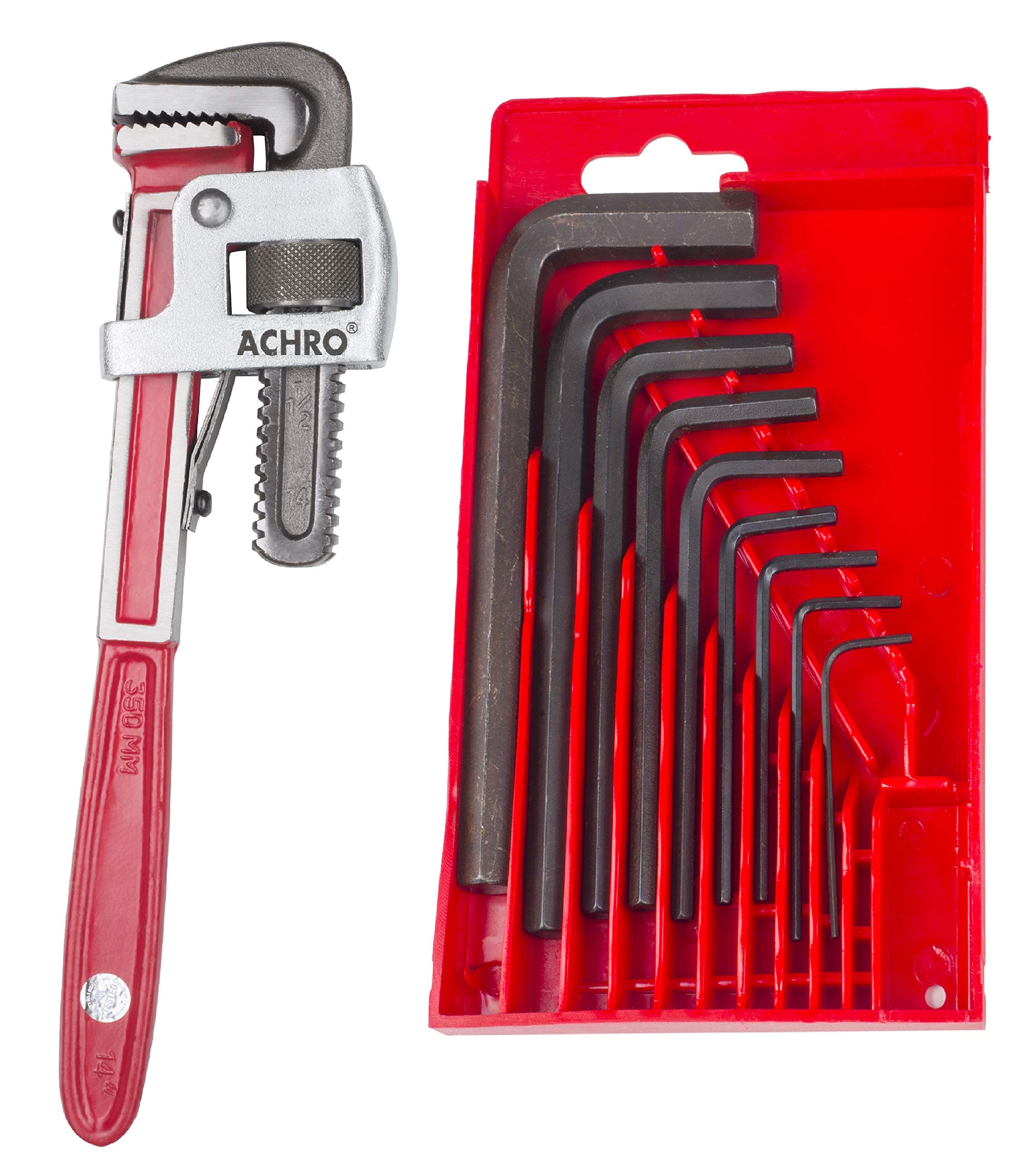 910 Universal Hex Tool Kit Pack of 2 (Contains - 14 Inch Heavy Duty Pipe Wrench + 9 Pcs Allen Key Set)