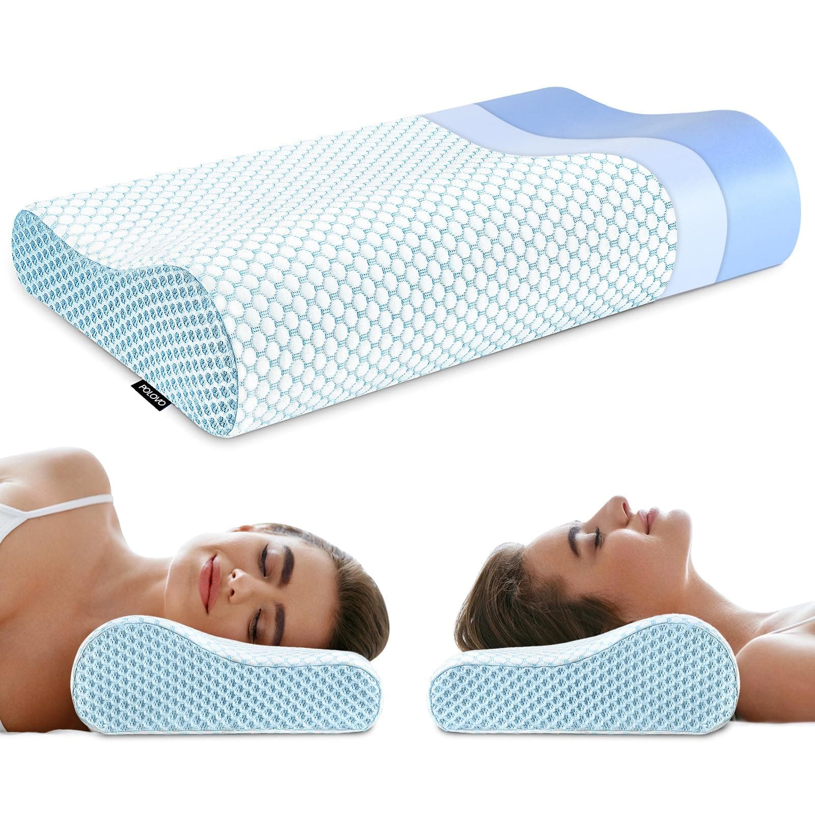 Memory Foam Bed Pillow for Sleeping, Ergonomic Cervical Contour Neck Support Orthopedic Pillow for Side Back Stomach Sleeper, Neck and Shoulder Pain