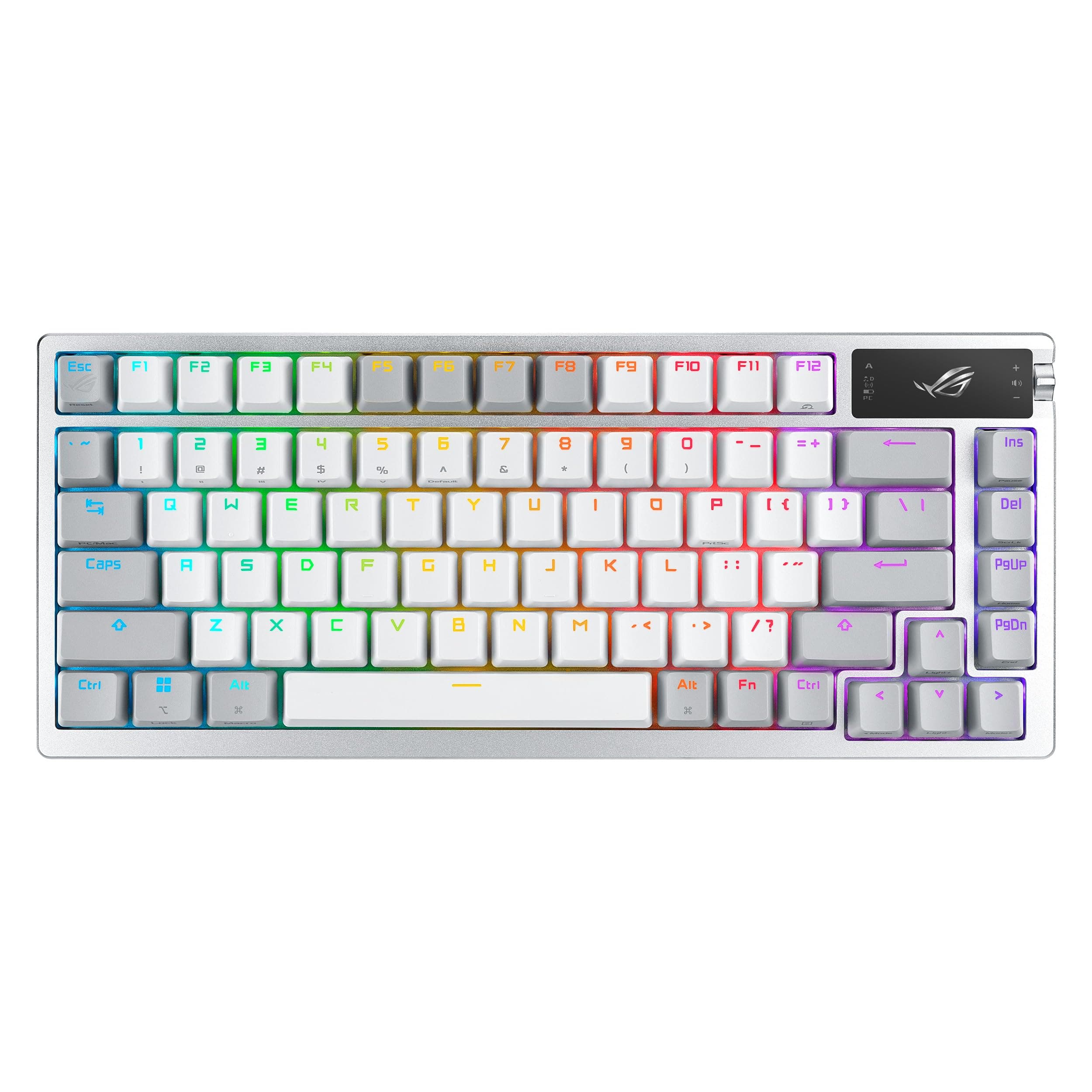 ROG Azoth Wireless Mechanical Gaming Keyboard – 75% TKL, Tri-Mode Connectivity, Hot Swappable Pre-lubed ROG NX Snow Linear Switches, PBT Keycaps, RGB, OLED Display, PC/Mac Support - White