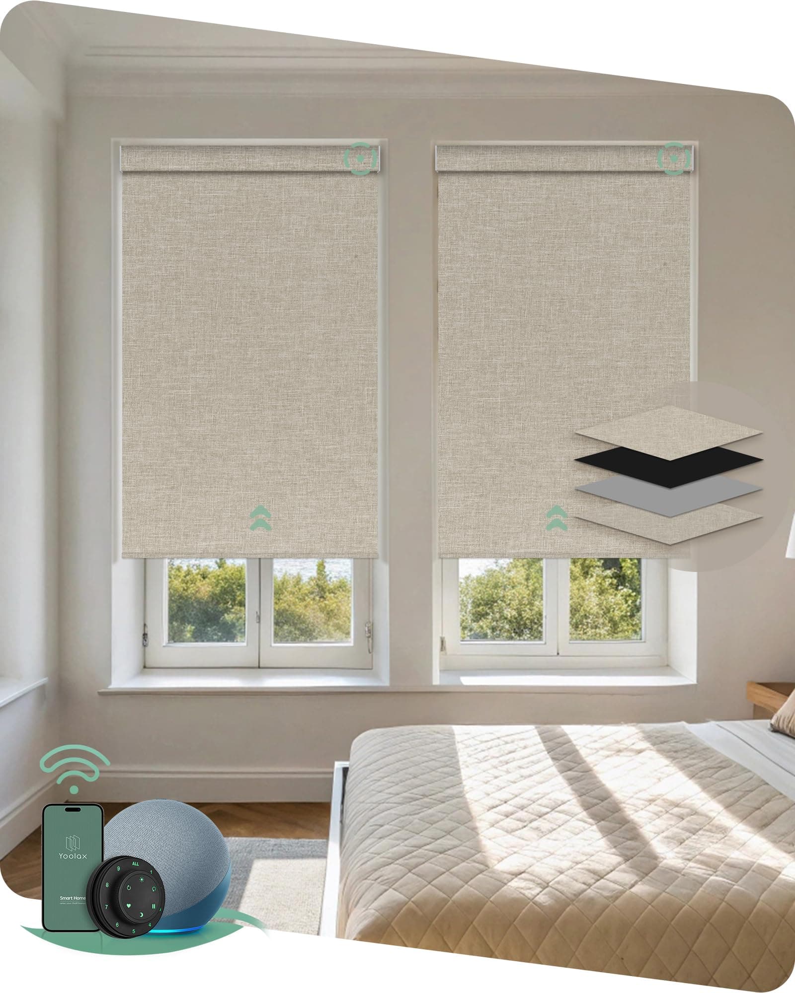 Motorized Blinds with Remote, Blackout Smart Blinds Motorized Fabric Roller Shades Compatible with Alexa, Automatic Shades for Windows Custom Size (Beige)