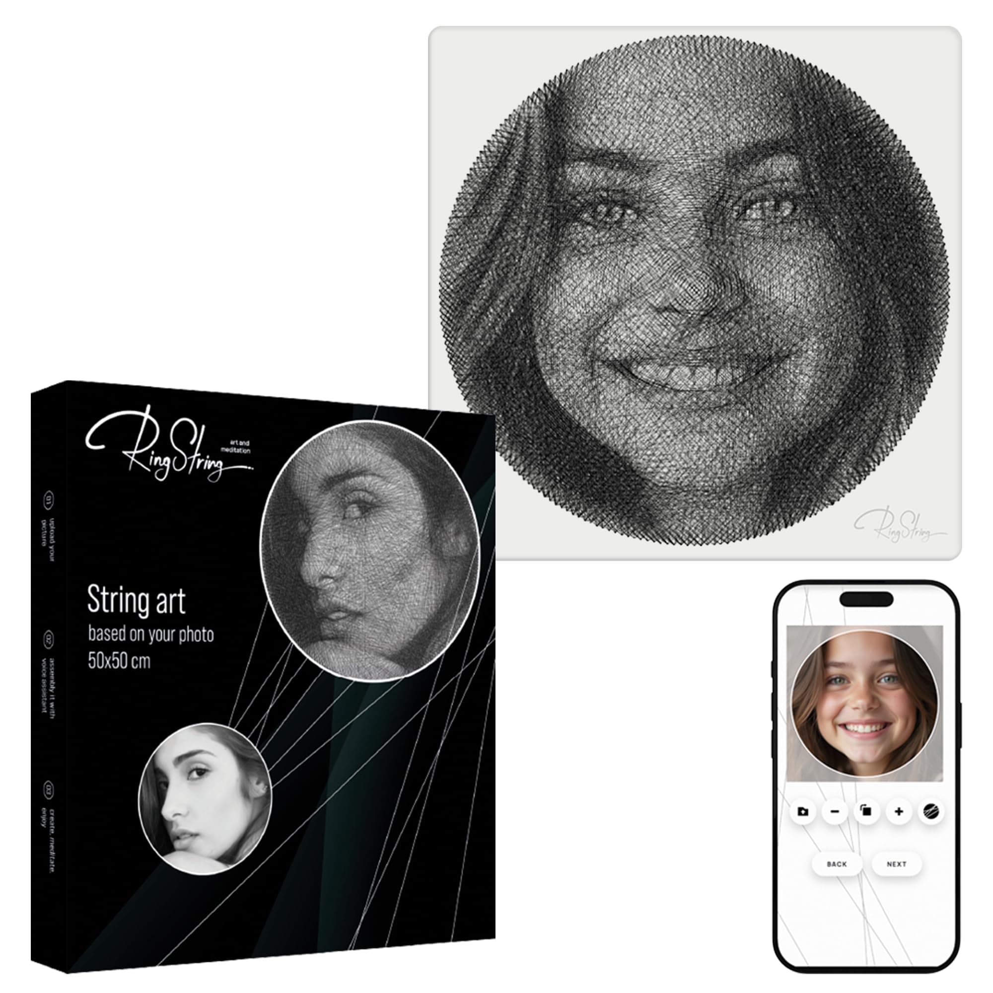 RINGSTRING Art Kit for String Art Creation from Any Photo - Custom Craft Kit for Adults - 3D DIY String Art Kit - Original Gift and Handmade Home Decor