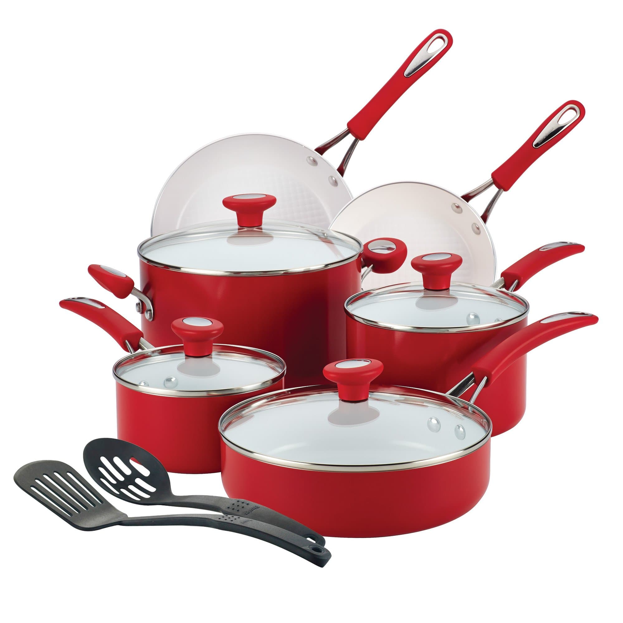SilverStone Ceramic Nonstick Cookware Pots and Pans Set, 12 Piece, Chili Red
