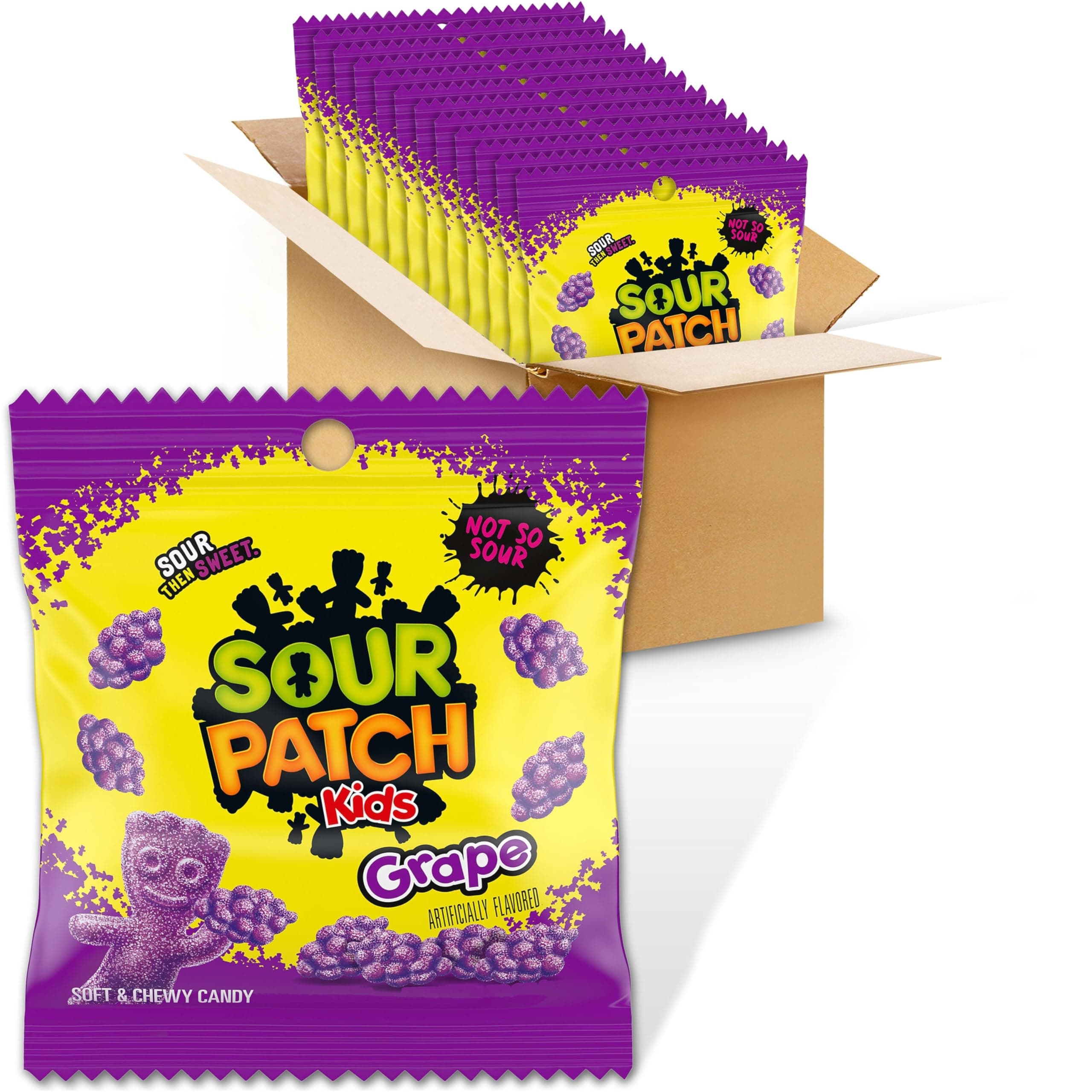 SOUR PATCH KIDS Grape Soft & Chewy Gummy Candy, Bulk Candy, 12 - 3.58 oz Bags