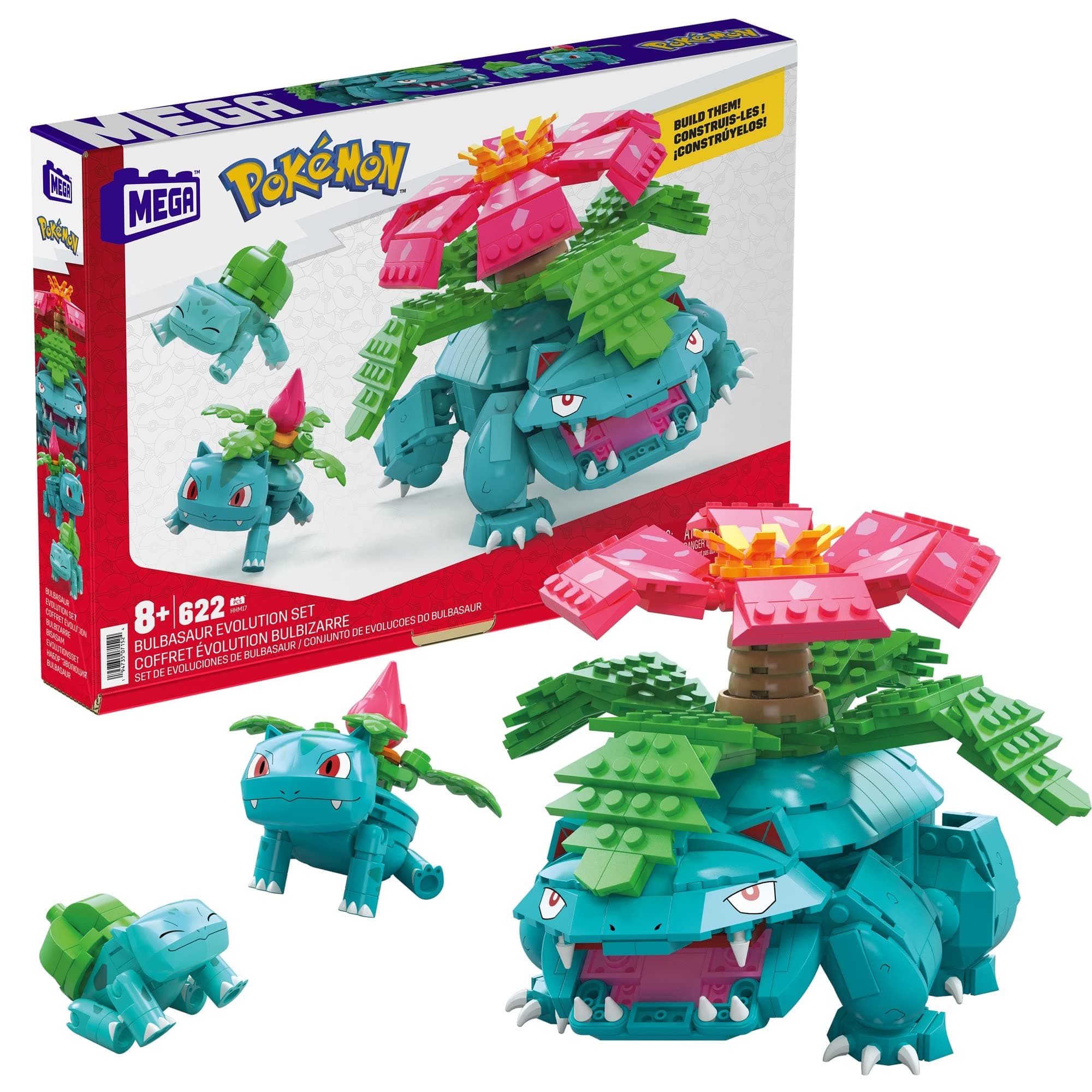​MEGA Pokémon Action Figure Building Toys, Bulbasaur Evolution Set with 622 Pieces, 3 Poseable Characters, Bulbasaur and Venusaur, for Kids​