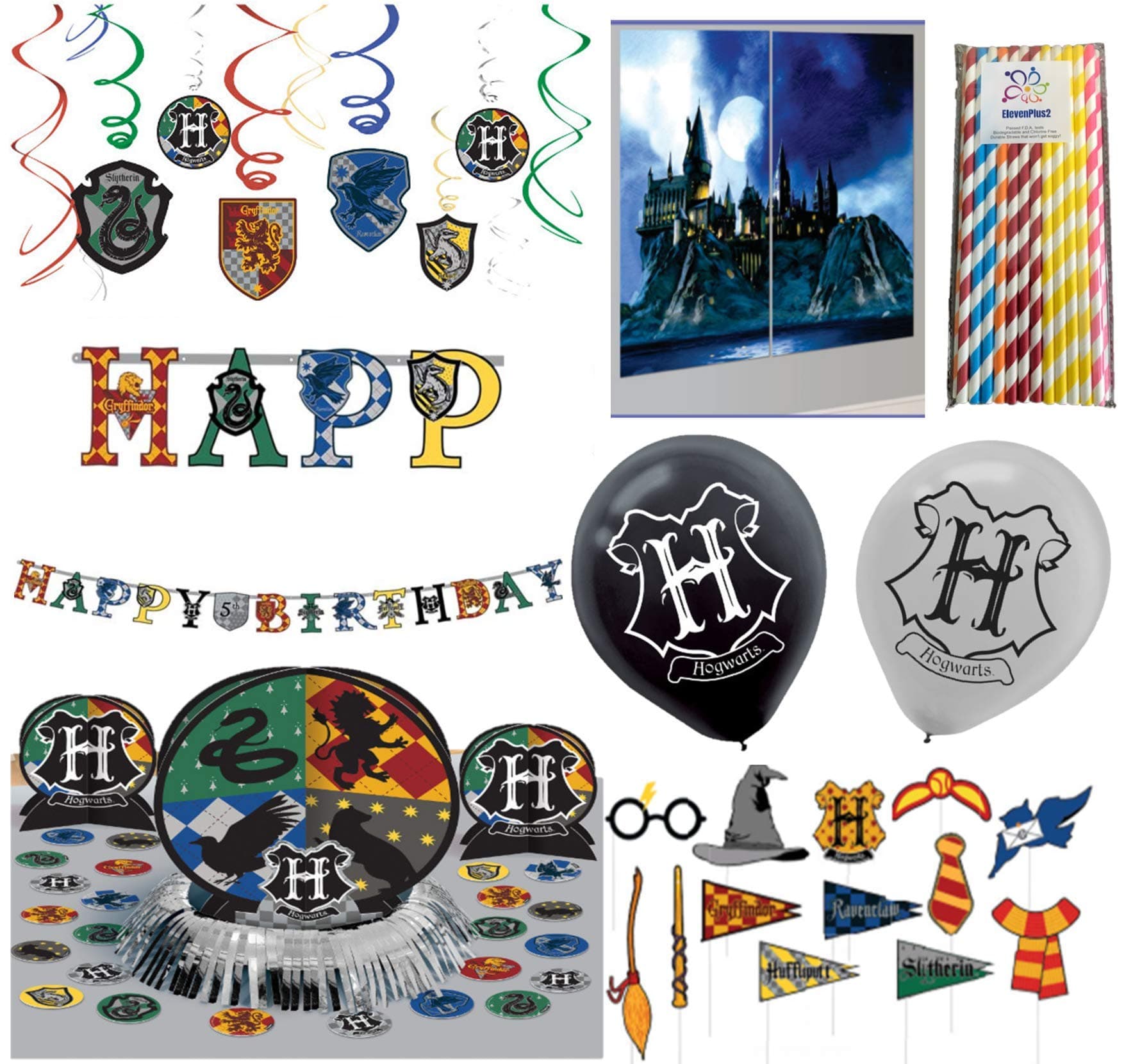 Harry Potter Ultimate Party Decorating Kit - Includes Hanging Swirls, Table Decorating Kit, Scene Setter with Photo Props, Add-An-Age Happy Birthday Banner, Hogwarts Balloons and ElevenPlus2 straws