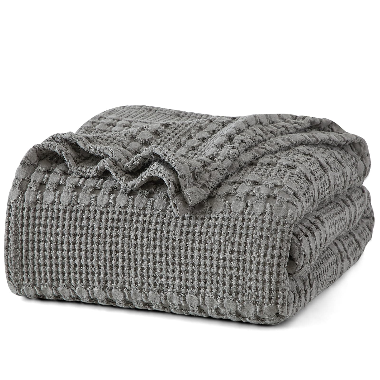 PHF 100% Cotton Waffle Weave Blanket King Size - Washed Soft Lightweight Blanket for All Season - Breathable and Skin-Friendly Blanket for Couch Bed Sofa 108"x90" - Dark Grey
